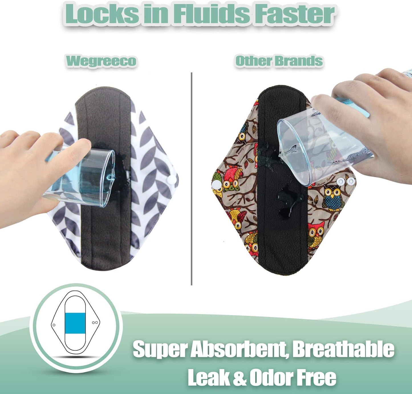 wegreeco Reusable Menstrual Pads - Reusable Sanitary Pads | Reusable Panty Liners | Soft Cloth Menstrual Pads - 6 Pack with 1 Cloth Mini Wet Bag (Small, Luxury)