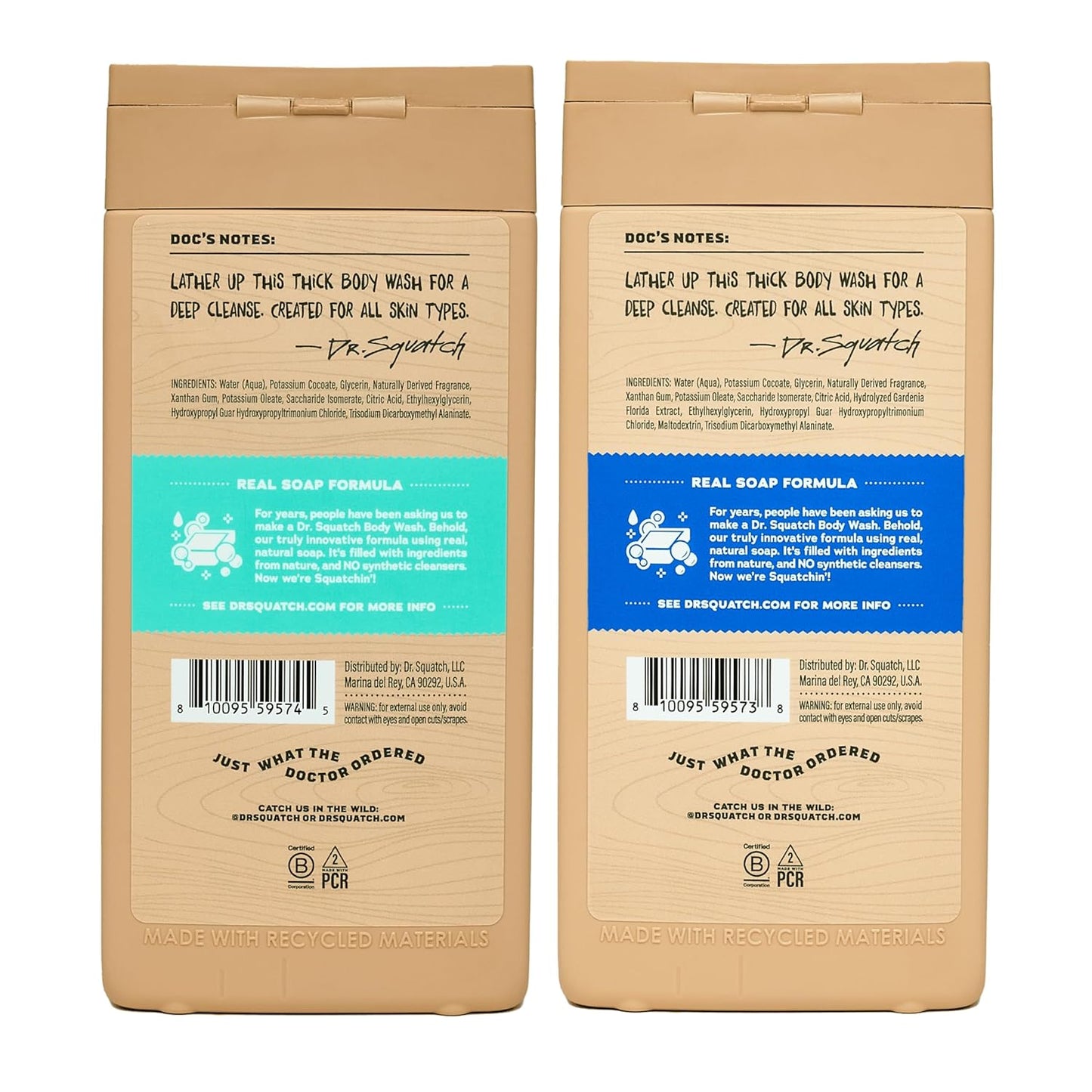 Dr. Squatch NEW Body Wash for Men with Nourishing, Natural Ingredients | No Paraben, Phthalate, Sulfate | All Day Moisture | Long Lasting Scent | Fresh Falls & Coconut Castaway (14 oz, 2-Pack)