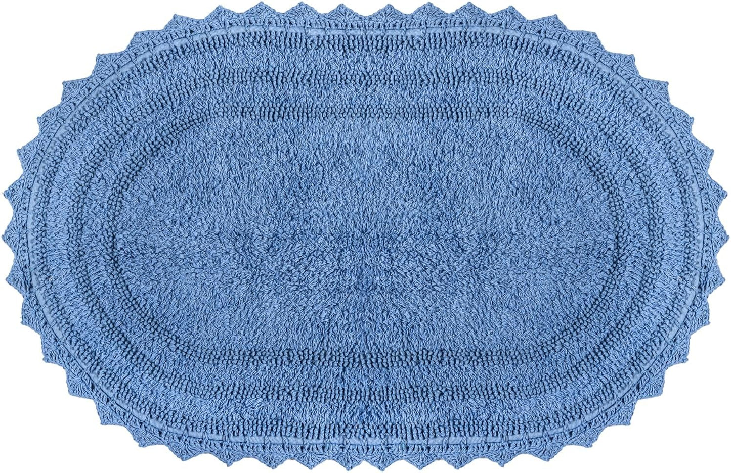 RAJRANG Bathroom Rug for Kitchen and Spa with Crochet Pattern Cotton Absorbent Soft Reversible Woven Bath Mat Parisian Blue Oval 34x21 Inches