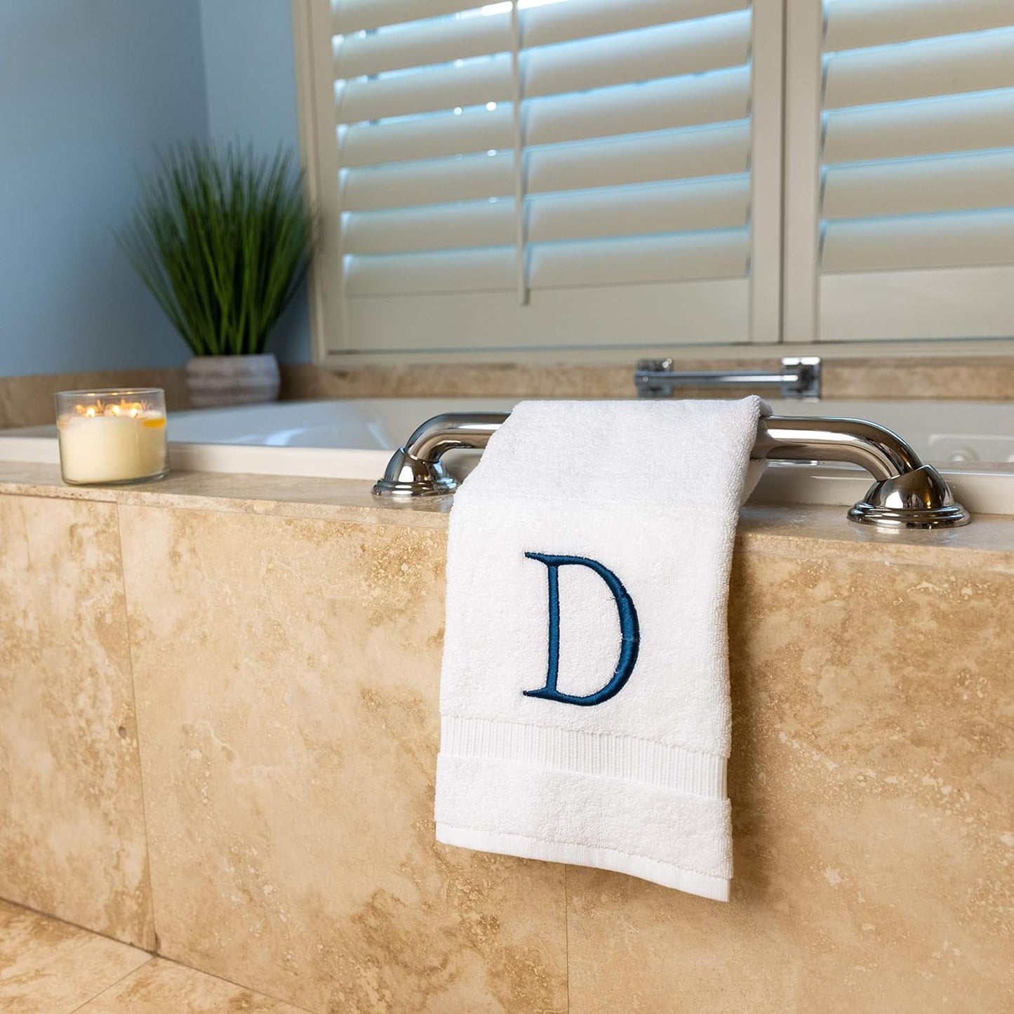 Monogrammed Hand Towels for Bathroom - Luxury Hotel Quality Personalized Initial Decorative Embroidered Bath Towel for Powder Room, Spa - GOTS Organic Certified - Set of 2 Navy Letter D