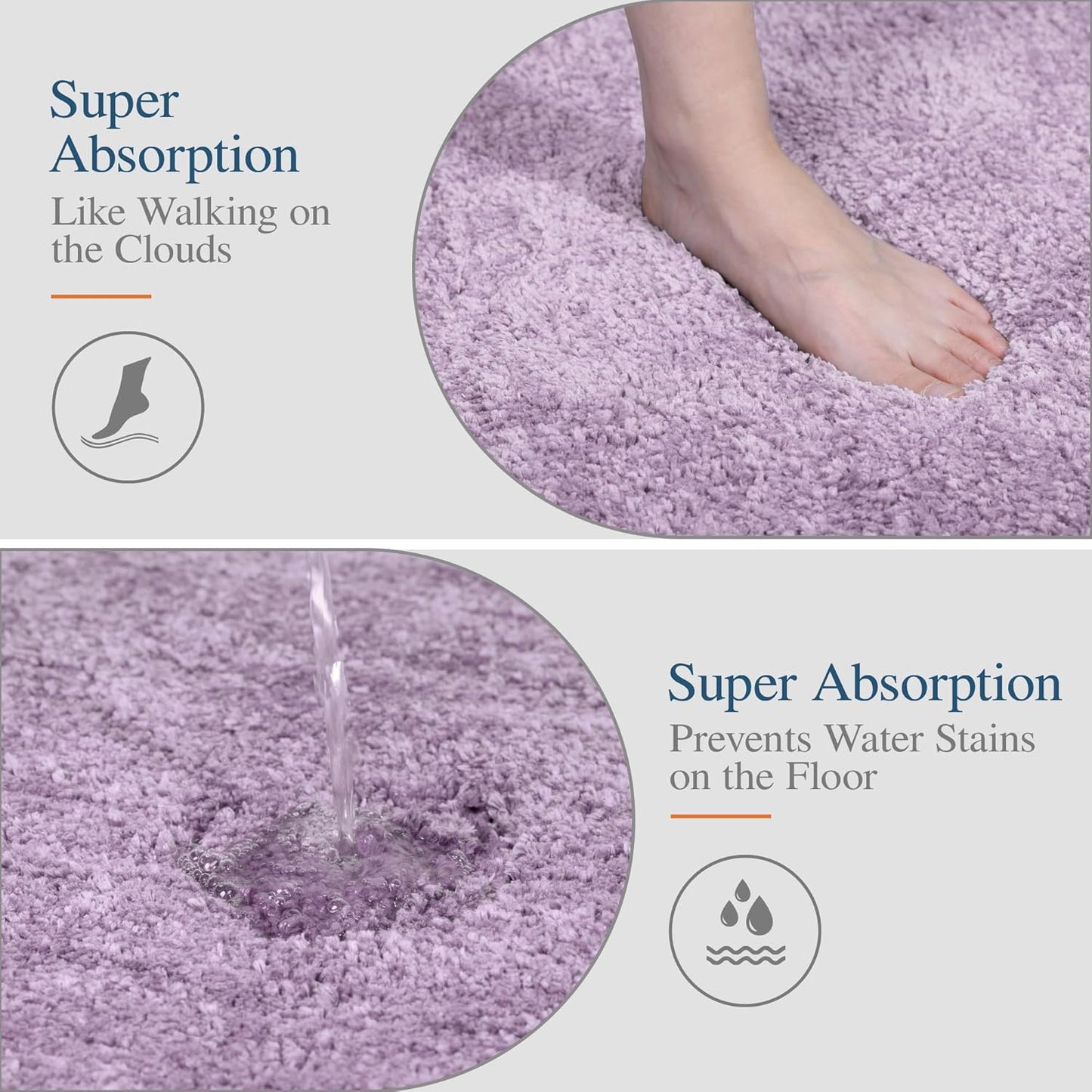 Walensee Large Bathroom Rug (24 x 40, Lavender) Extra Soft and Absorbent Shaggy Bath Mat for Bathroom, Non Slip Luxury Floor Mat, Machine Washable Microfiber