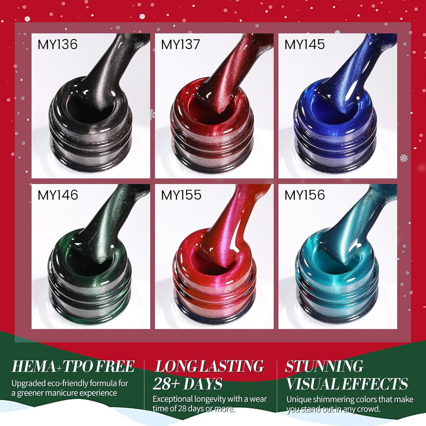 Born Pretty Christmas Cat Magnetic Eye Gel Nail Polish Fall Winter Jelly Red Green Black Blue Crystal Glass Magnetic Shimmer Glitter Nail Polish Salon Gel Manicure and Nail Art DIY at Home 7ML 6PCS