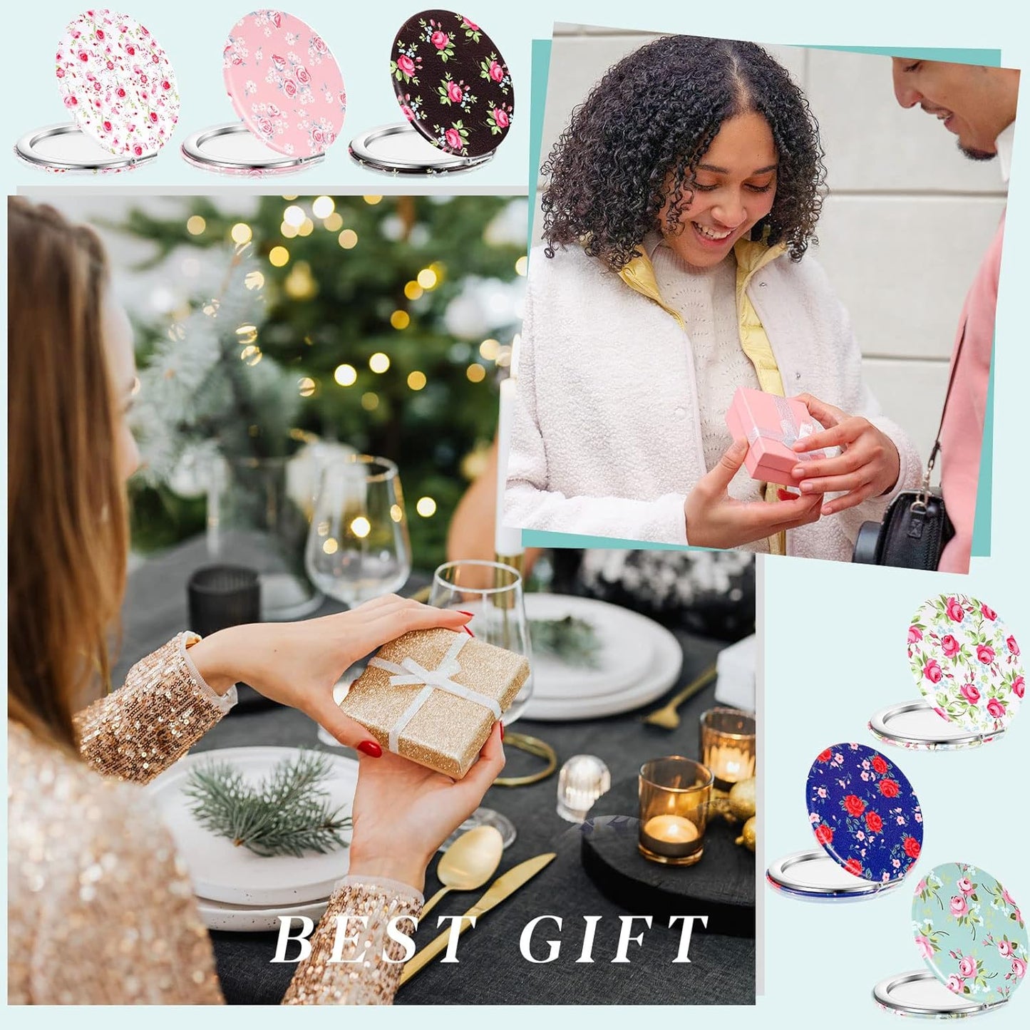 Vicenpal 6 Pieces Rose Pattern Pocket Mirrors for Women Small Mini Compact Mirror for Purse Magnifying Travel Makeup Portable Folding Small Looking Glass Gift for Students Teacher Friend