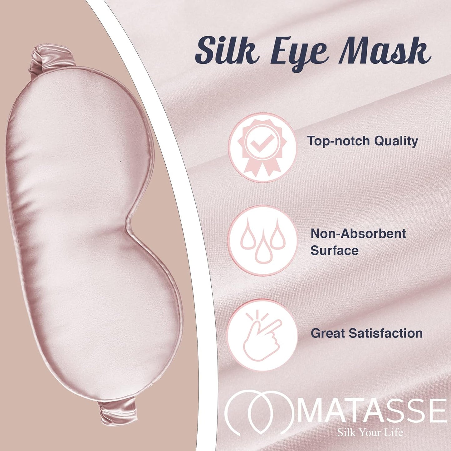 MATASSE Silk Eye Mask for Sleeping with Adjustable Elastic Band - 3D Contoured, Eye Cover Sleep Mask w/Genuine Mulberry Silk Including The Strap for Women, Men (Pink)