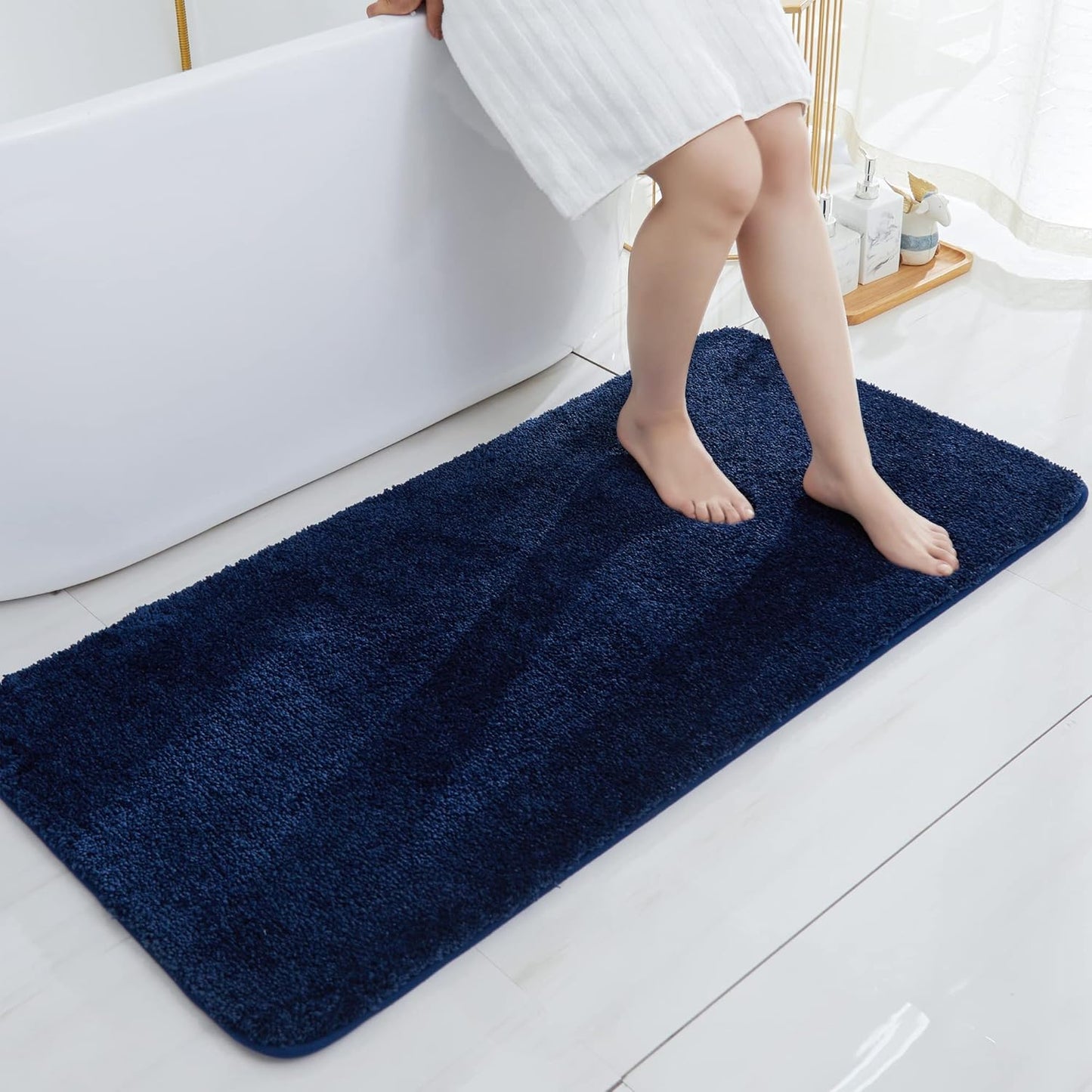COSY HOMEER Bath Rugs for Bathroom Extra Thick- Anti-Slip Bath Mats Soft Plush Yarn Shaggy 100% Strong Mirco Polyeste Mat Living Room Bedroom Mat Floor Water Absorbent(Navy,24x48 - Inches)