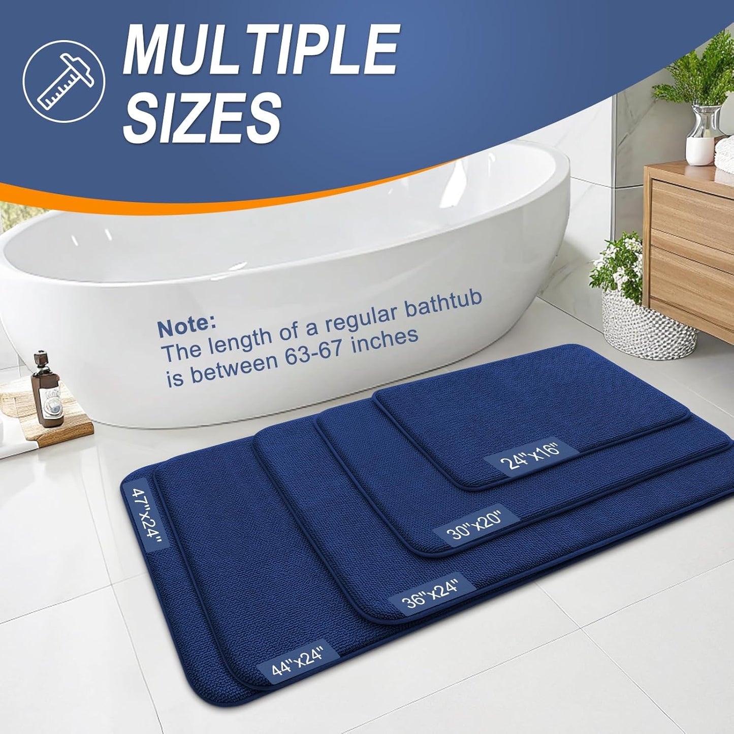 OLANLY Thick Memory Foam Bath Mat Rug 36x24, Extra Soft Absorbent Bathroom Rug, Quick Dry Bath Mats, Non-Slip, Machine Washable Carpet for Bathroom, Tub and Shower, Home Decor Accessories, Navy
