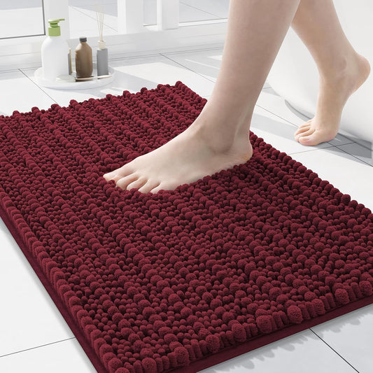 Arotive Luxury Chenille Bathroom Rug Mat, Extra Soft Thick Absorbent Shaggy Bath Rugs, Non-Slip Machine Wash Dry, Plush Bath Mats for Bathroom, Shower and Tub, 30x17, Burgundy