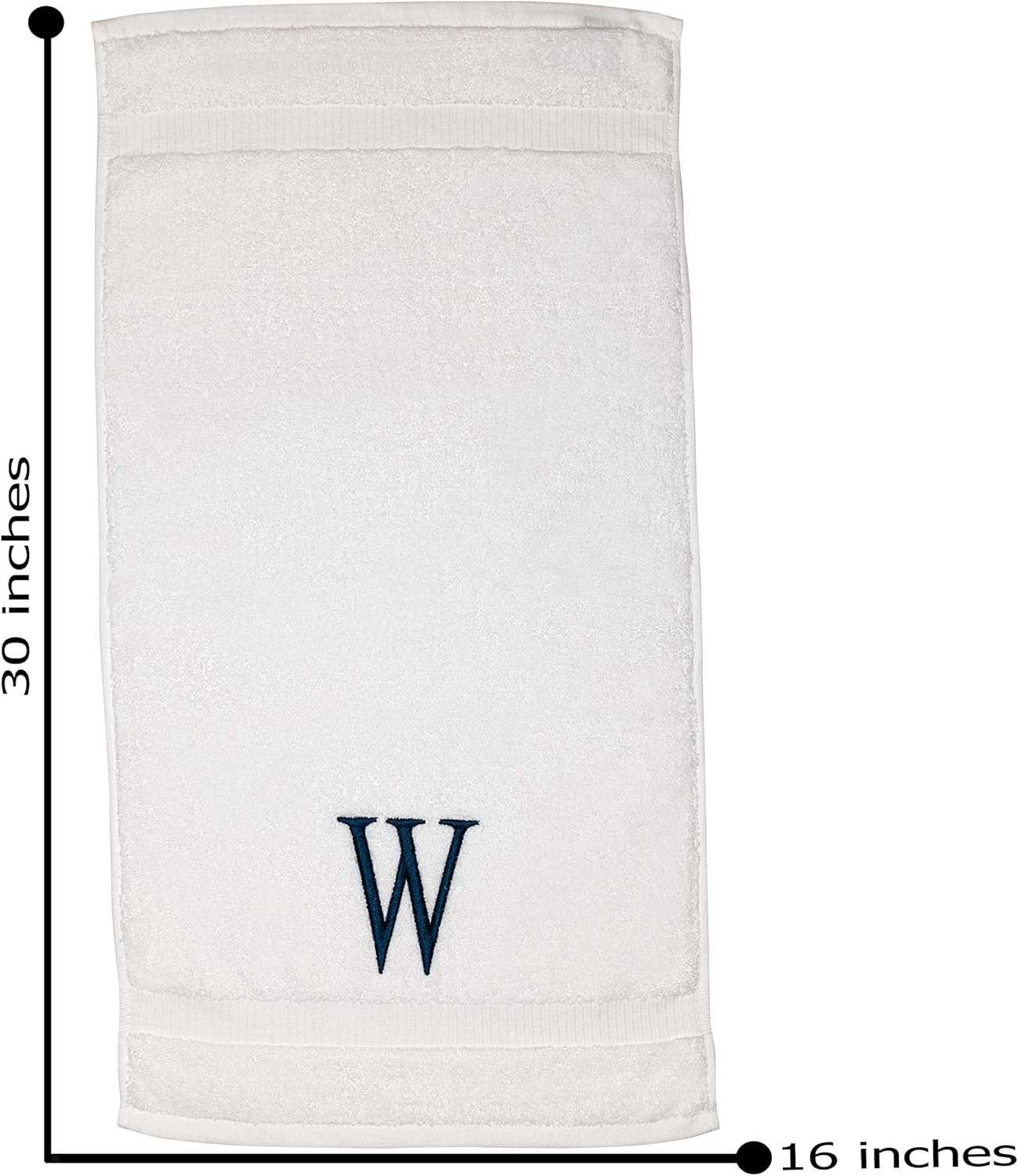 Monogrammed Hand Towels for Bathroom - Luxury Hotel Quality Personalized Initial Decorative Embroidered Bath Towel for Powder Room, Spa - GOTS Organic Certified - Set of 2 Navy Letter W