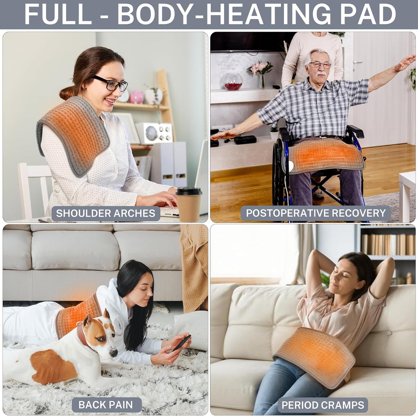 Heating Pad for Neck and Shoulders and Back - 12x24 Inch Electric Heating Pad Period Cramps & Back Pain Relief, 10 Heat Setting, Soft Machine Wash Fabric, Auto-Off & Moist Heat - Gifts for Women & Men