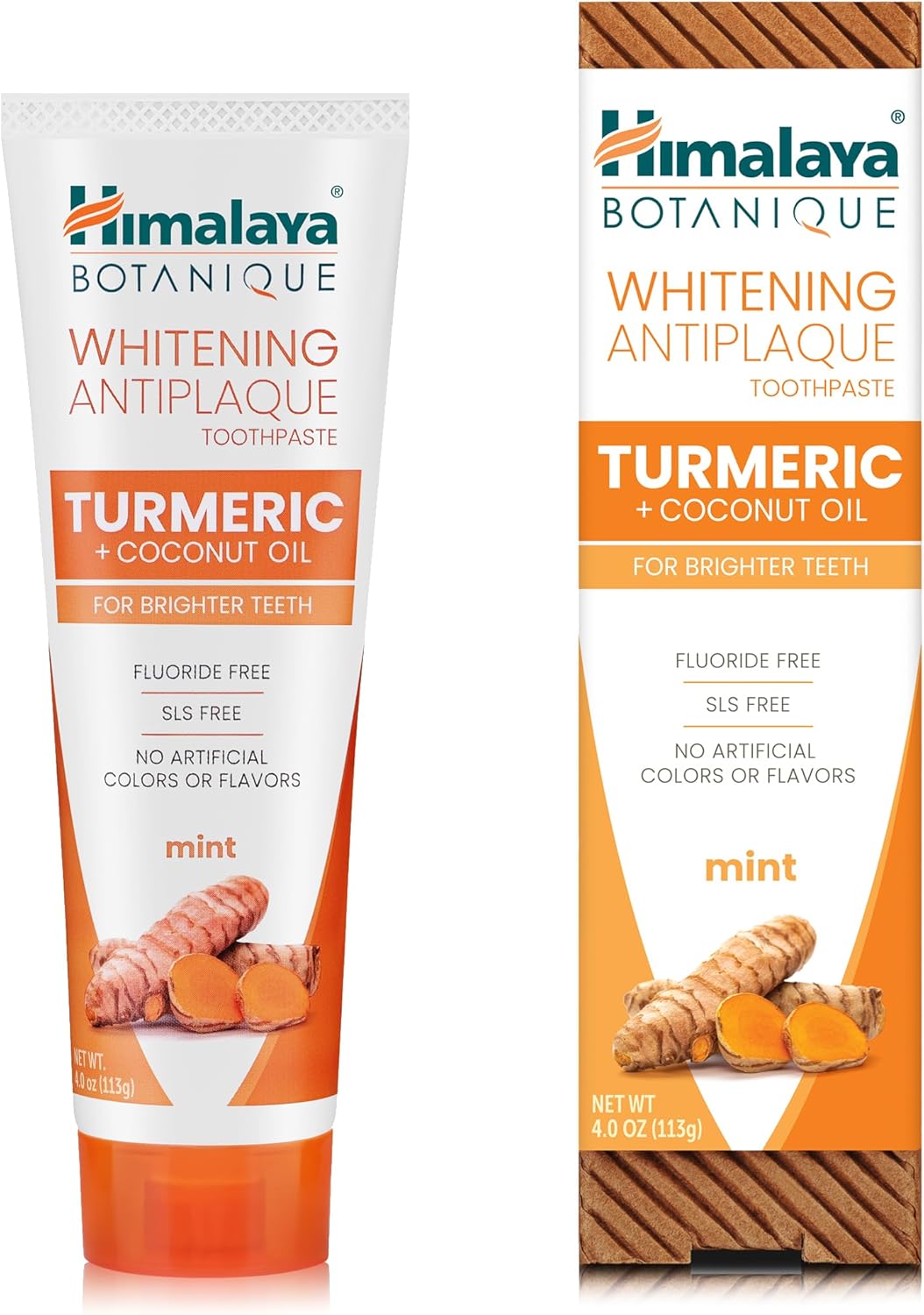 Himalaya Botanique Whitening Antiplaque Toothpaste, Mint Flavor with Turmeric & Coconut Oil - Whitening Toothpaste Without Fluoride for Brighter Teeth - Vegan, SLS Free, Gluten Free, 4 oz