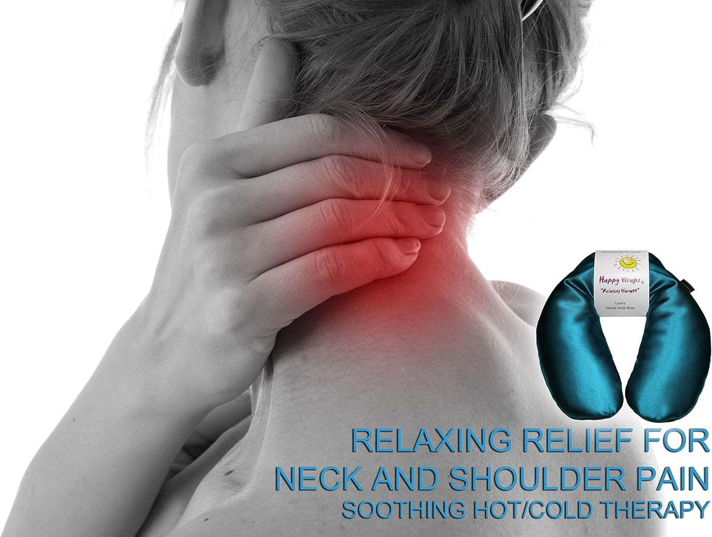 Microwavable Herbal Neck Wrap - Hot Cold Aromatherapy Neck Warming Pillow - Heating Pad for Migraines, Stress, Gifts for Women, Birthdays, Christmas and Free Sleep Mask - AuqaBlue Satin