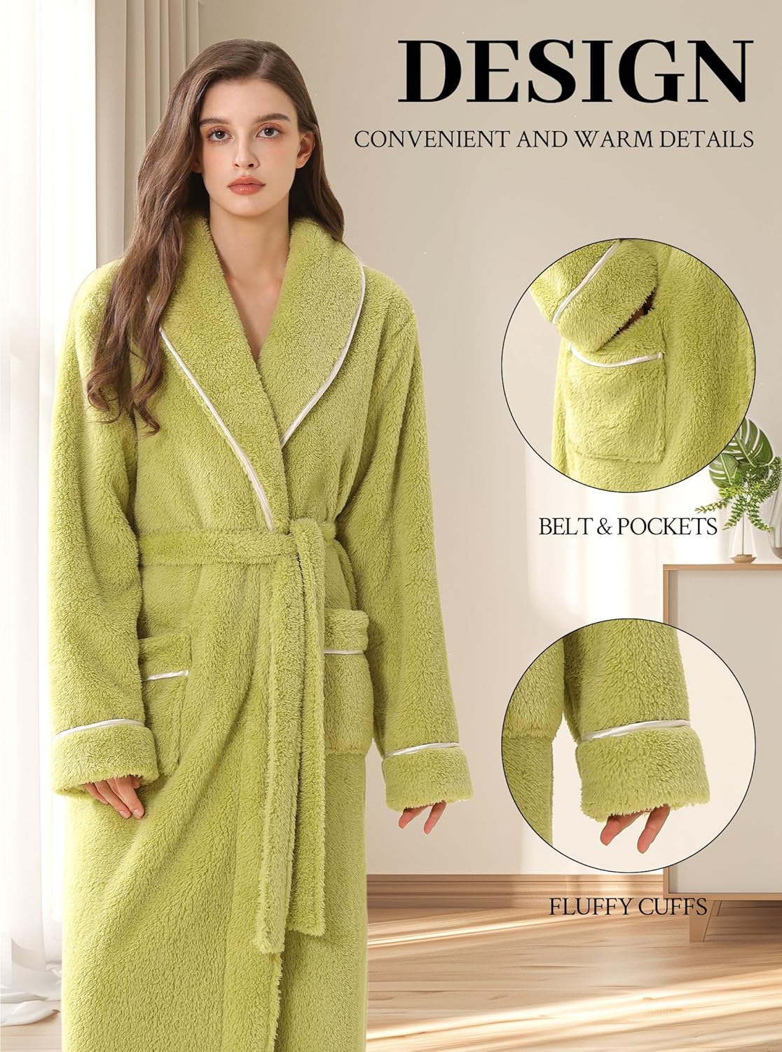 Hellomamma Long Bath Robe for Womens Plush Soft Fleece Bathrobes Nightgown Ladies Pajamas Sleepwear Housecoat
