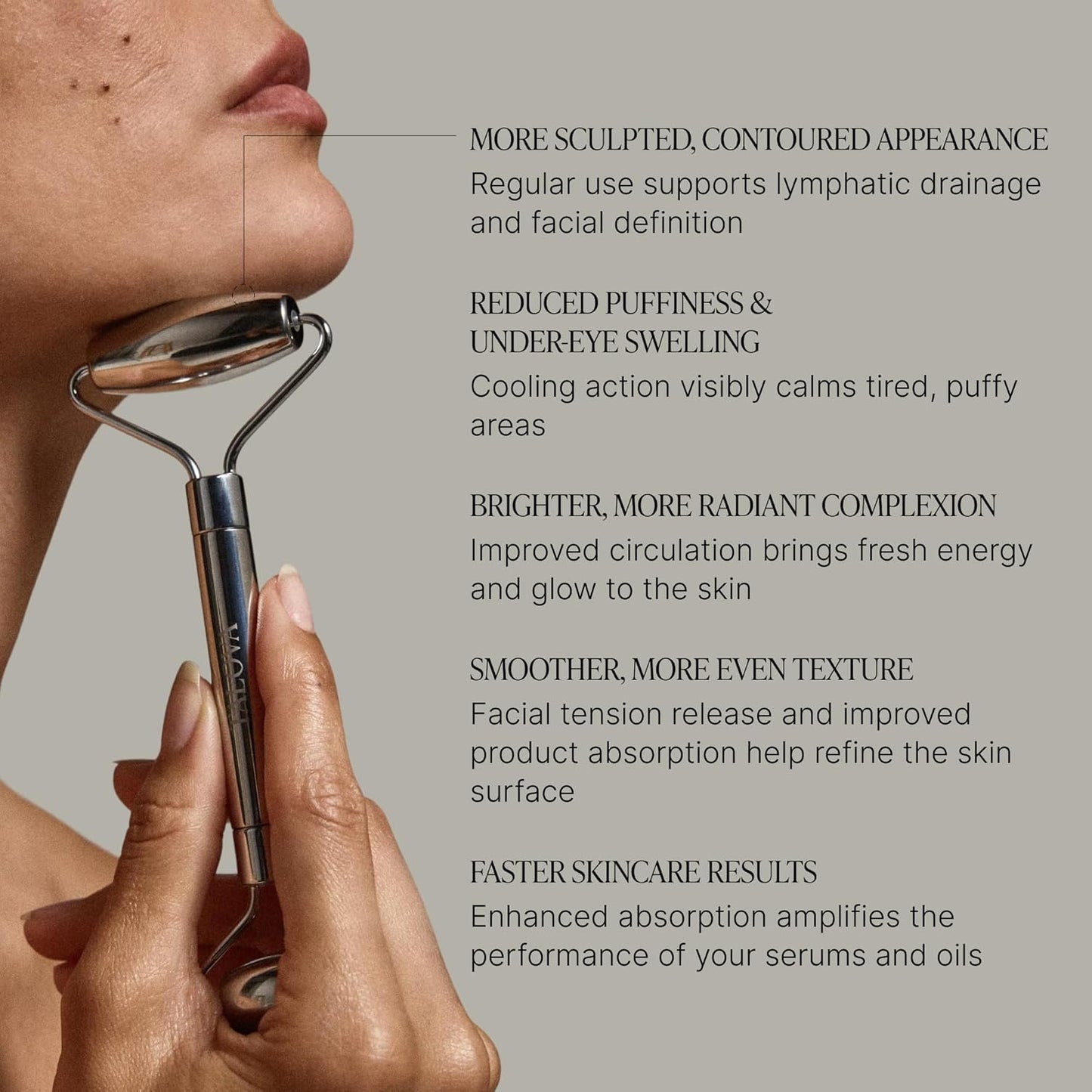 304-Grade Stainless Steel Facial Roller, Face Roller for Eyes, Double Chin, Jawline & Neck, Reduce Puffiness & Improve Wrinkles, Massage Tool for Anti-Aging, Lifting & Lymphatic Drainage