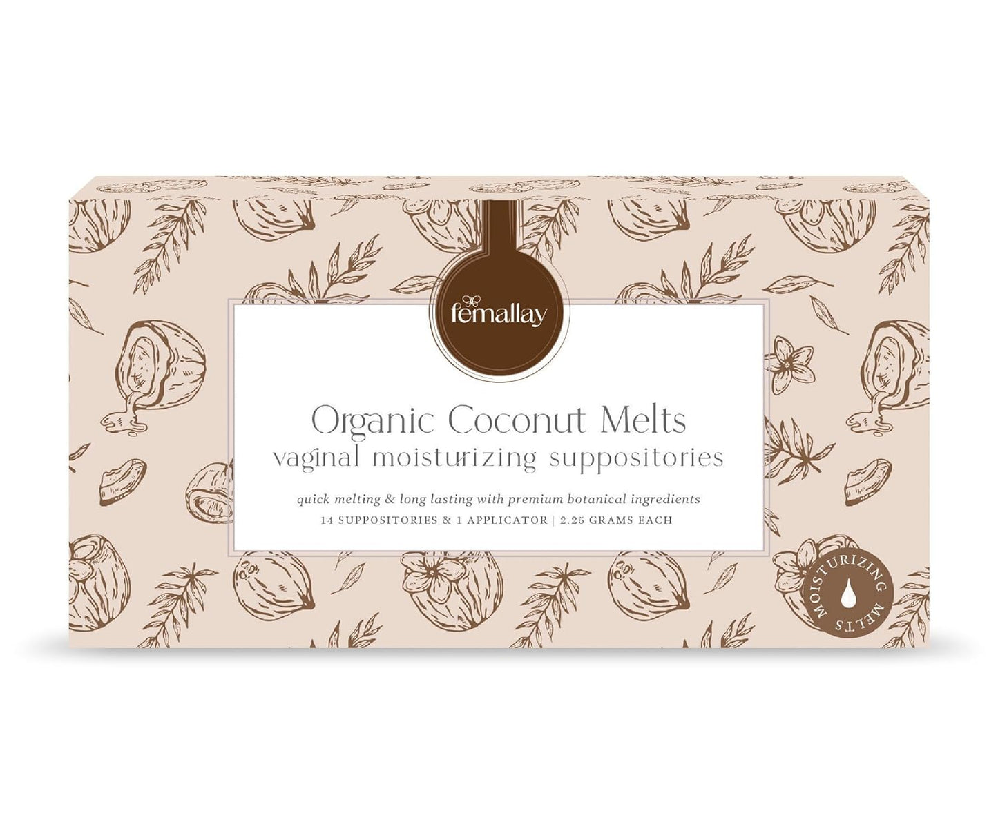 Femallay Organic Vaginal Moisturizing Suppositories – Coconut – 100% Natural Relief for Dryness, Odor & Daily Feminine Discomfort – 14 Count + Applicator