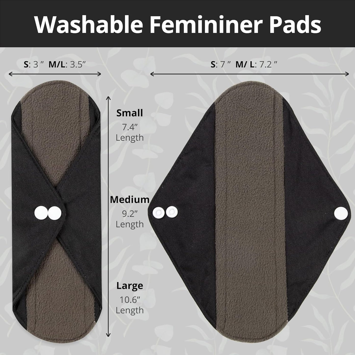 7pcs Set 1 pc Mini Wet Bag +6pcs Absorbent Reusable Sanitary Pads/Washable Cloth Menstrual Pads(Black,M)