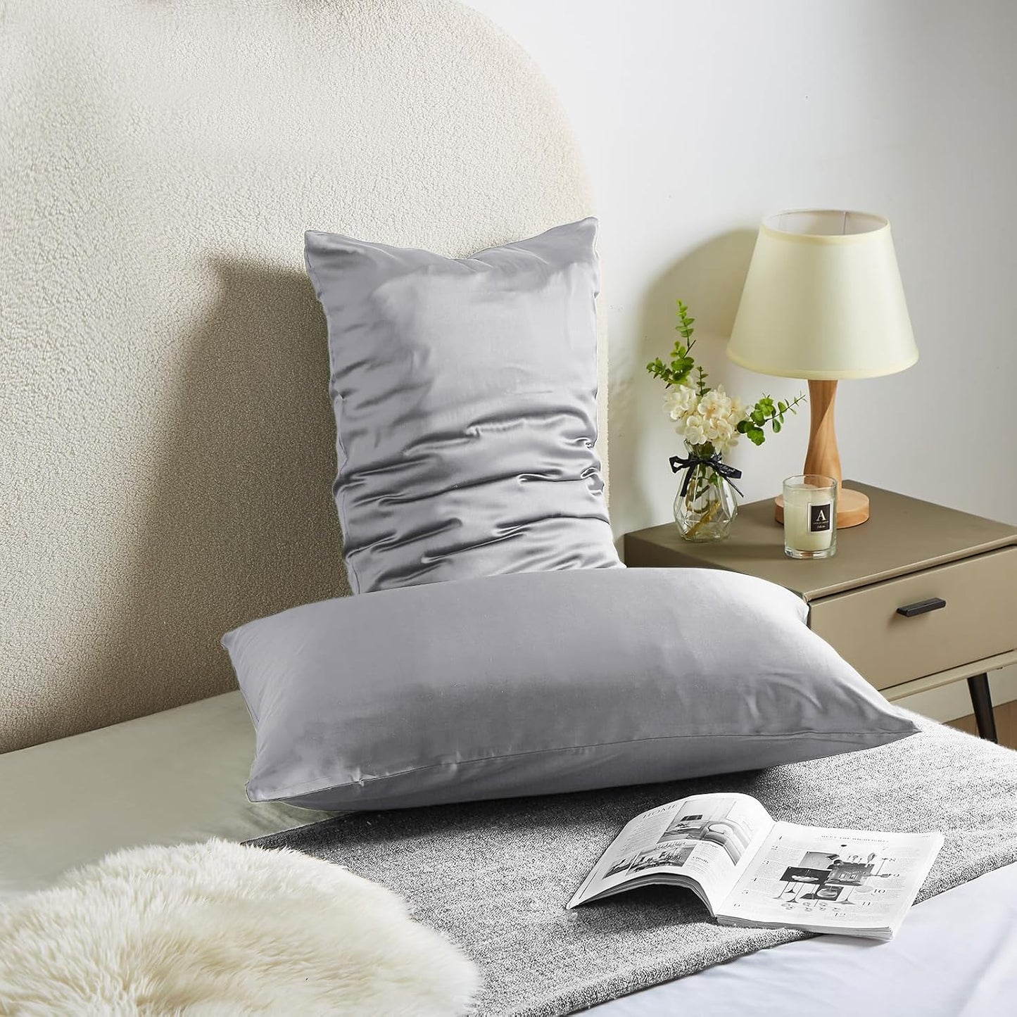 Mulberry Silk Pillow Cases - Soft, Breathable Natural Silk Pillowcase with Zipper - Beauty Sleep - 1 Pack (Standard, Silver Gray)