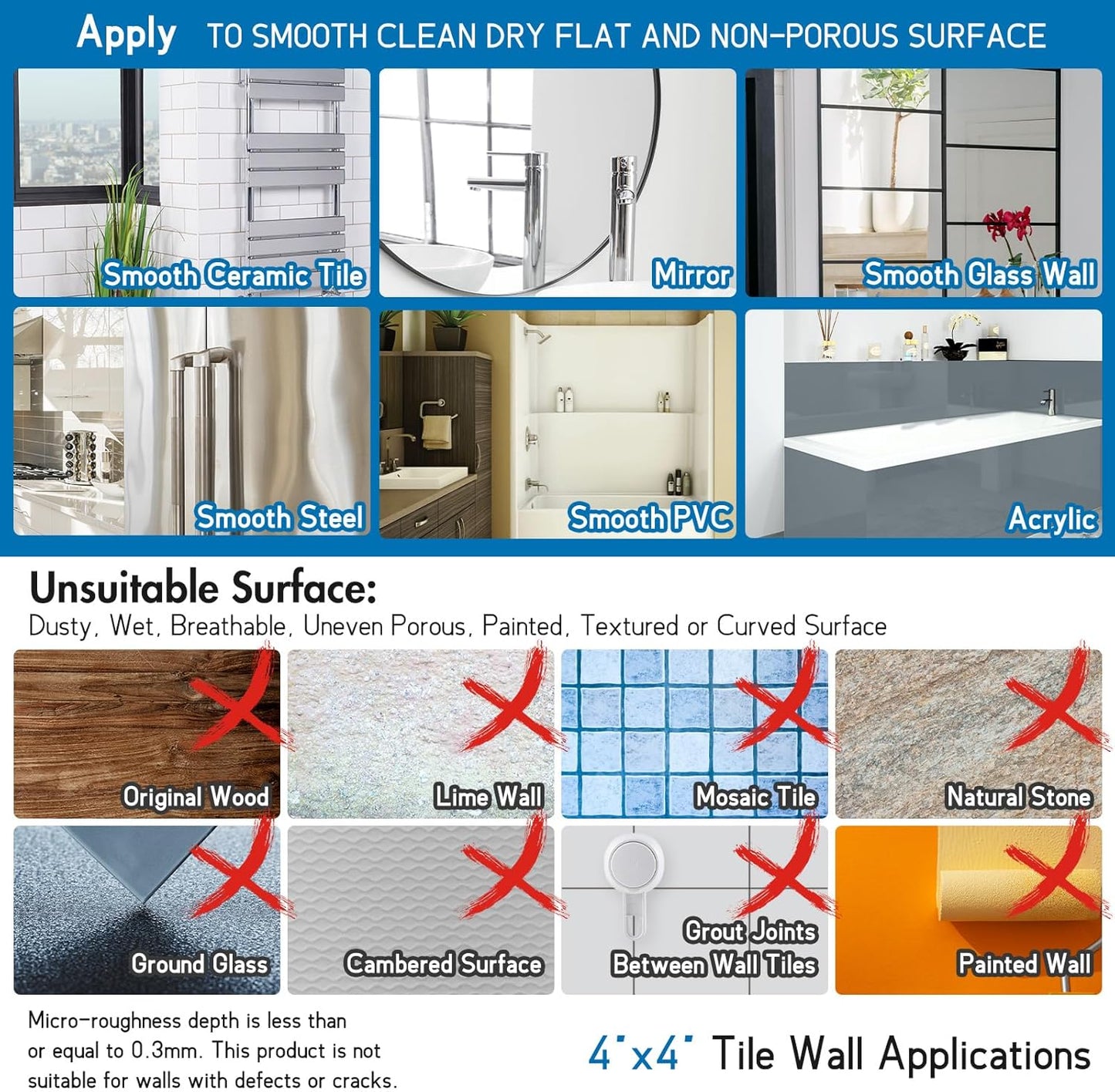 LEVERLOC Shower Grab Bar, 12 Inch Suction Grab Bars for Bathtubs, Shower Handle Handrail for Seniors Bathroom Safety Grip for Elderly, Heavy Duty No Drilling Removable,Blue