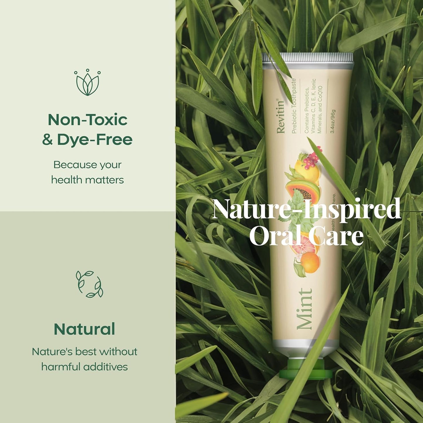 Revitin Toothpaste | Fluoride-Free Prebiotic Mint Tooth Gel | No SLS, Gluten Free, Dye Free, GMO Free, No Sweeteners | Non-Toxic, Kid Approved, Pack of 5