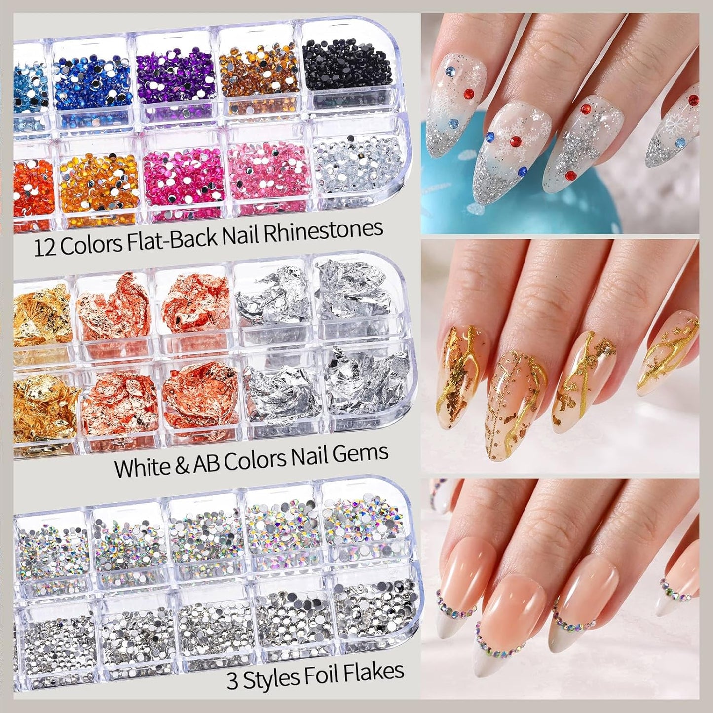 FANDAMEI Nail Decorations For Nail Art, Nail Art Kit, Nail Design Kit, Nail Brushes, Rhinestones For Nails, Nail Stickers, Pearl Chrome Nail Powder, Chrome Powder For Nails, Nail Design Tools, White