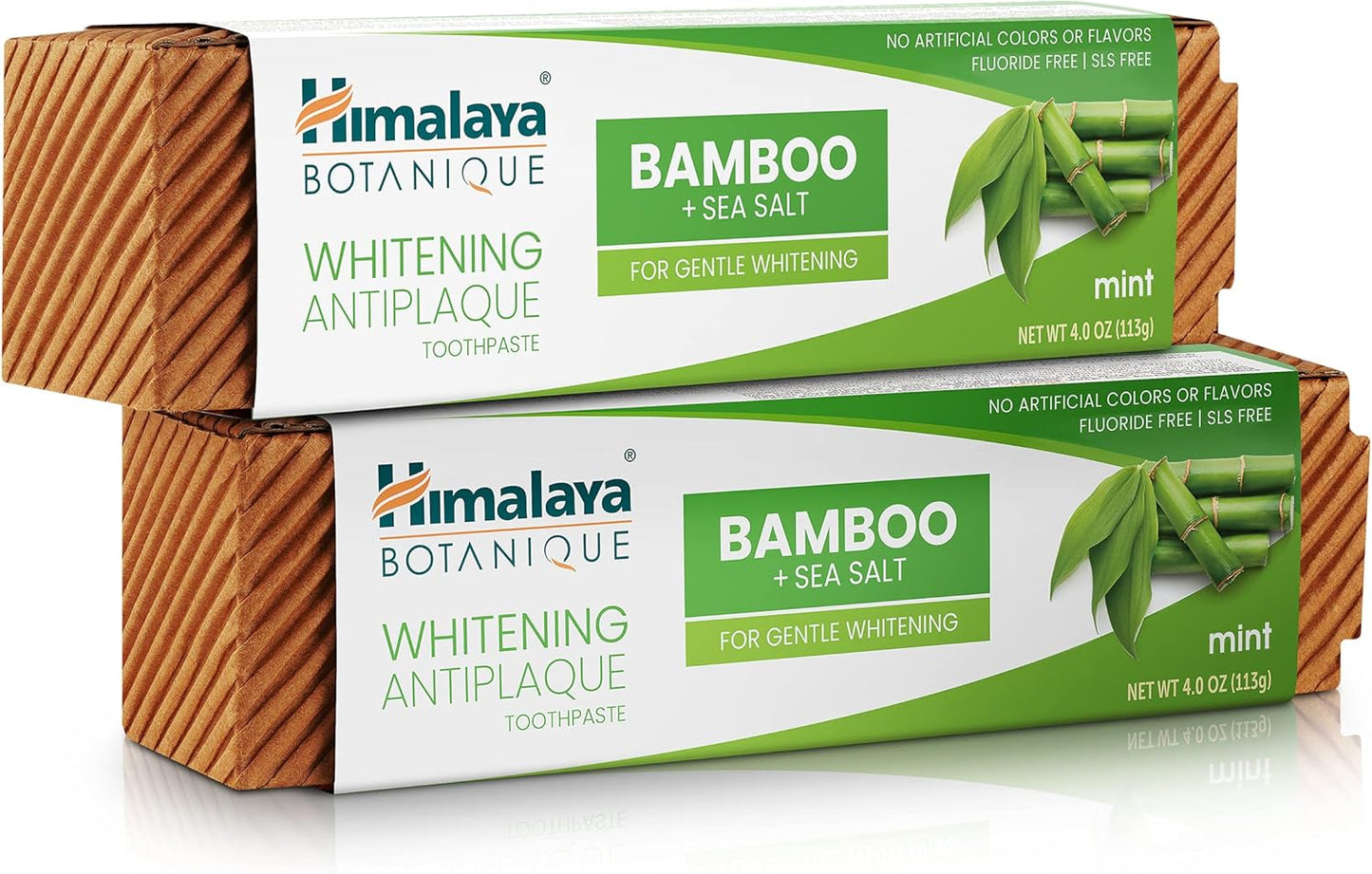 Himalaya Botanique Whitening Antiplaque Toothpaste with Bamboo + Sea Salt, Fluoride Free, for Gentle Whitening, 4 oz, 2 Pack