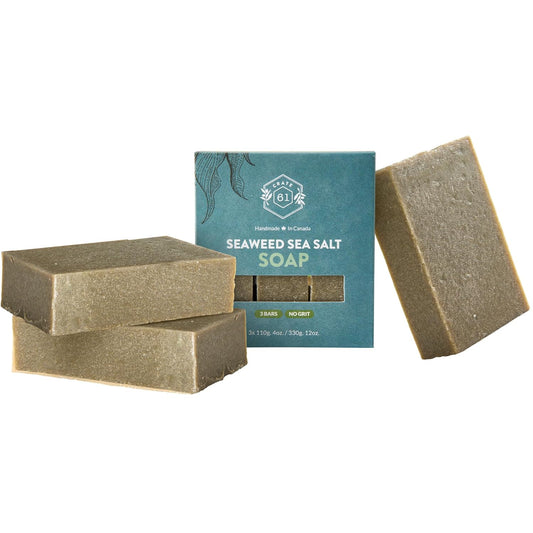 Crate 61 Organics, Handmade in Canada, Plant Based Cold Process Natural Bar Soap For Face & Body, With Premium Essential Oils, For Men And Women 3 Pack (Seaweed and Sea Salt)