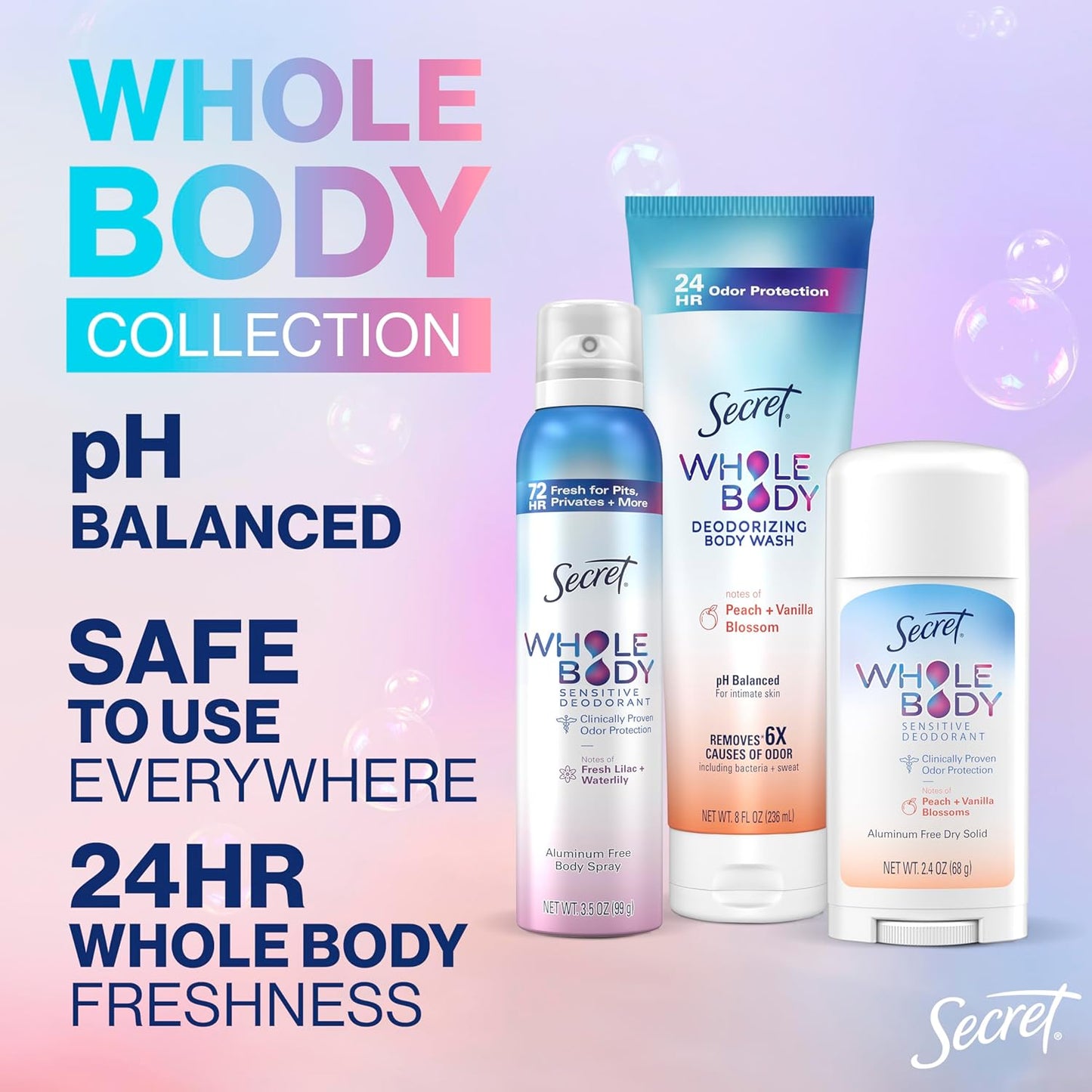 Secret Feminine Wash, 24 HR Deodorizing Feminine Body Wash for Women, Removes 6x Causes of Odor, PH Balanced, Safe to Use Everywhere, Light & Fresh, 8.0 oz