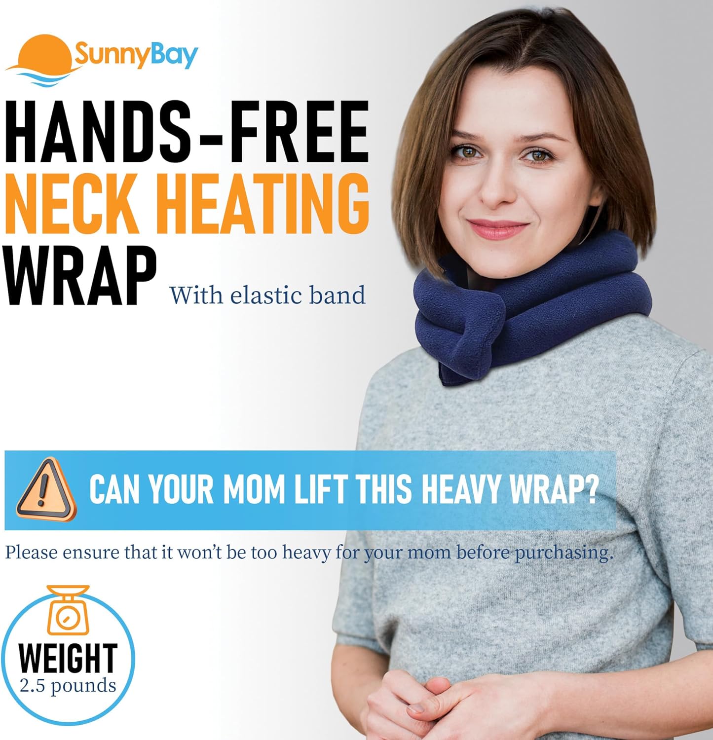 SunnyBay Microwave Heating Pad, Microwavable Heated Neck and Shoulder Wrap, Hands-Free Weighted Moist Hot or Cool Pack, Soft Fleece Cover and Flaxseed Filling, 26 Inch Length, Made in USA, Navy