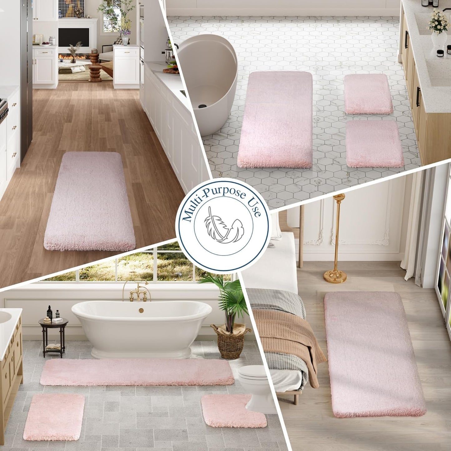 Walensee Large Bathroom Rug (24 x 36, Dusty Pink) Extra Soft and Absorbent Shaggy Bath Mat Machine Washable Microfiber Non Slip Luxury Floor Mat