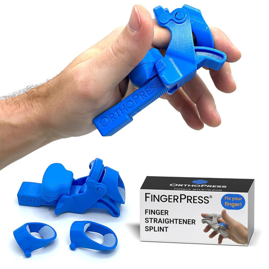 Finger Straightener | PIP Extension Orthosis/Splint For Bent Fingers, PIP Flexion Contractures | Adjustable Joint Stretcher Device | Made in USA | Blue/X-Large