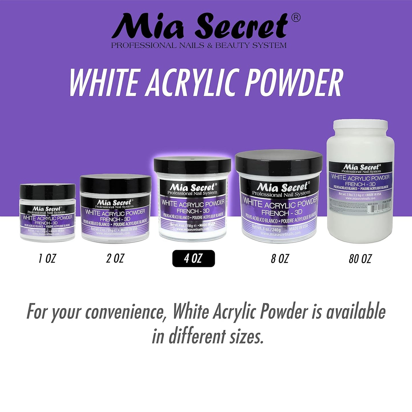 Mia Secret White Acrylic Powder (4oz)