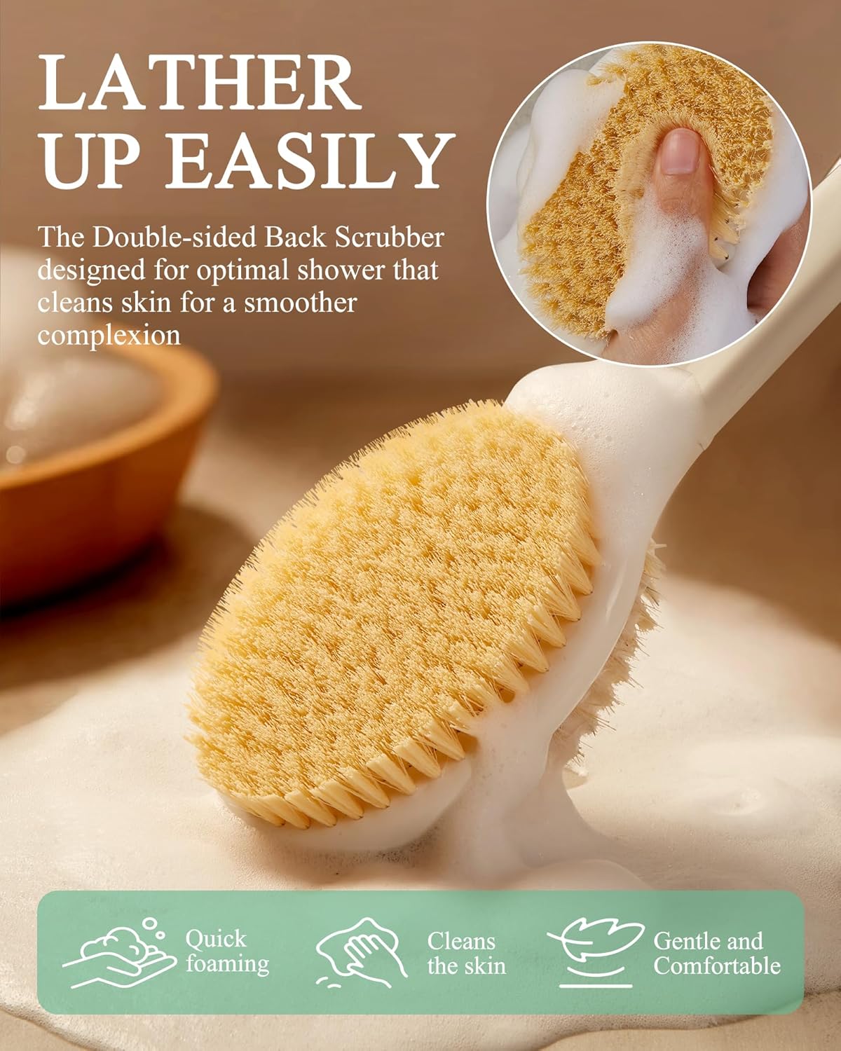 Shower Brush for Massage Dry Brushing: Back Scrubber for Shower with 18.1 in Anti Slip Long Handle - Bath Body Brush for Lymphatic Drainage Exfoliator Improving Skin Health for Women Men Elderly Green