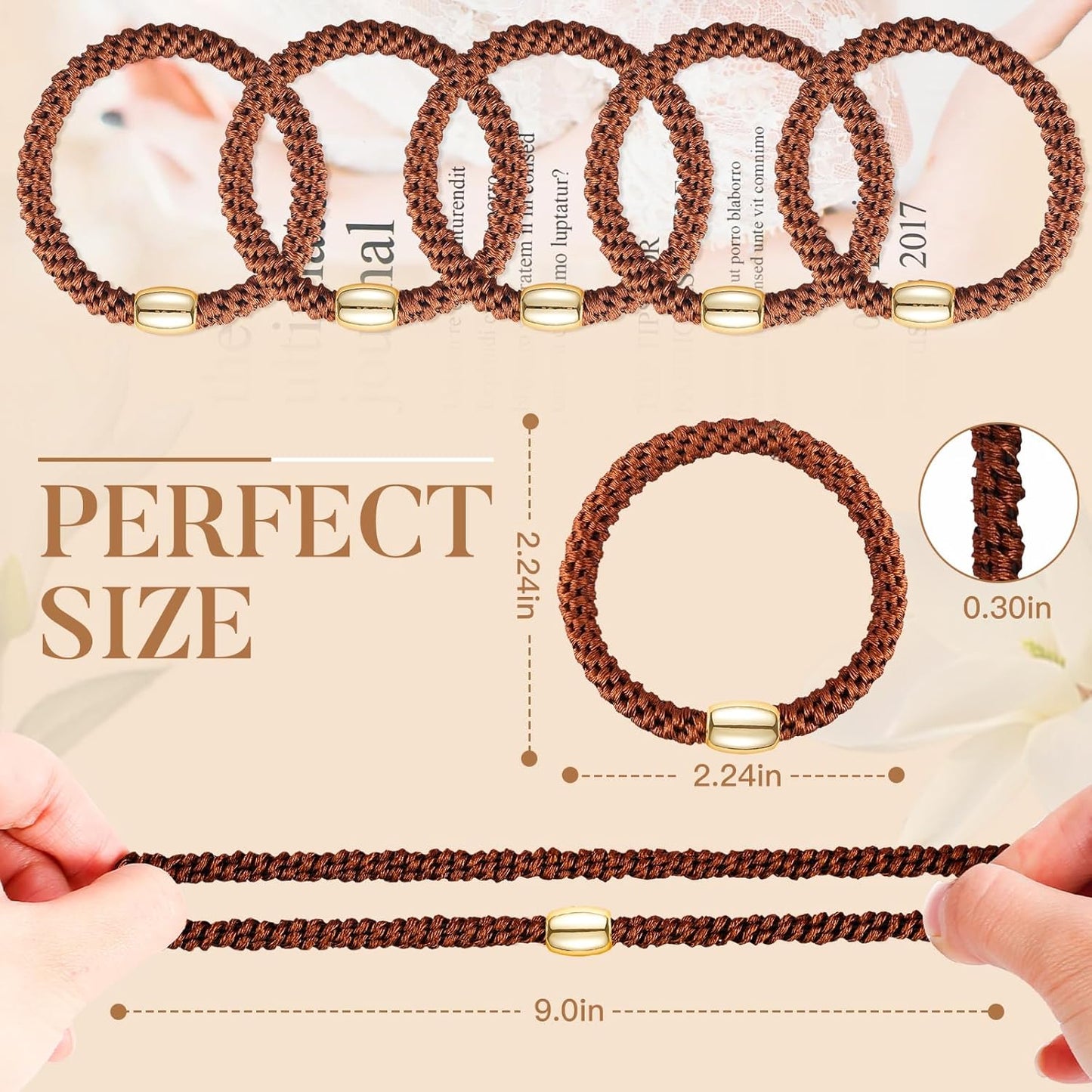 Hair Ties No Damage - 10PCS Ponytail Holders - Elastic Hair Ties for Thick Hair - Braided Hair Bands for Women Girls's Hair - Brown