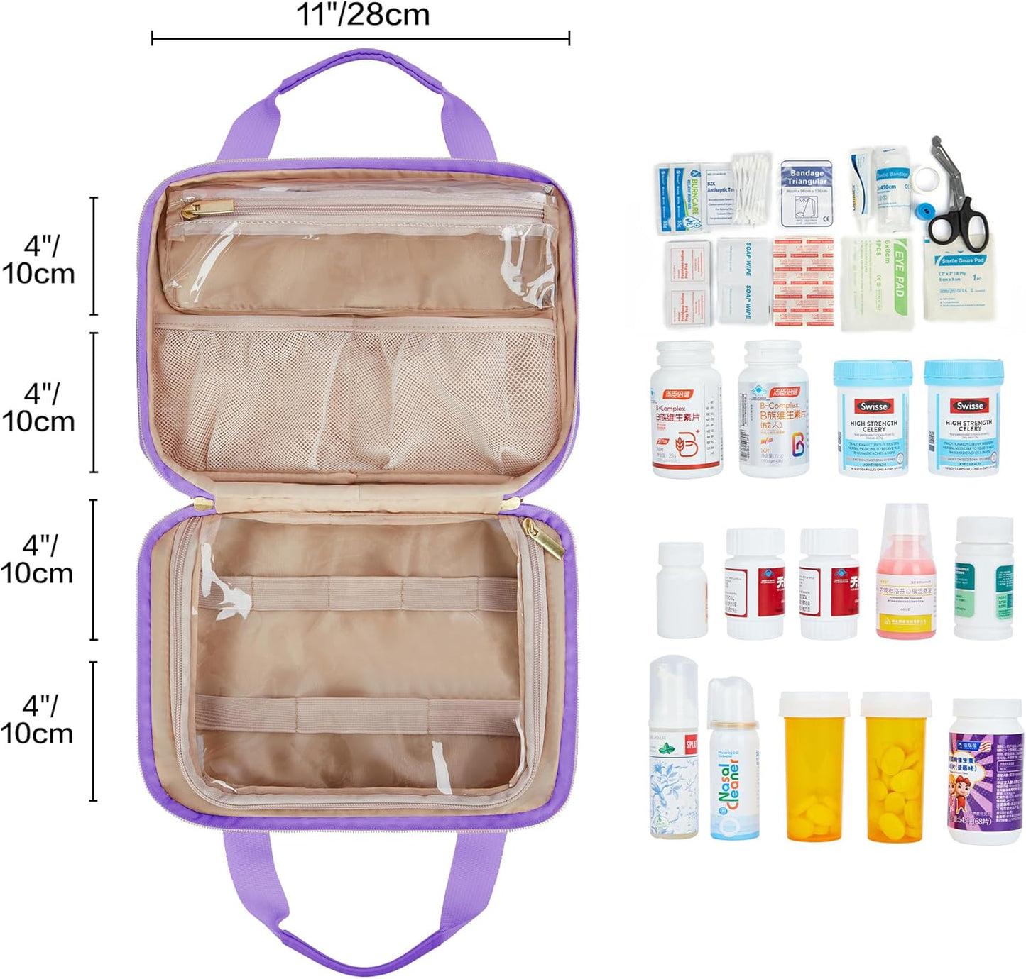 Leudes Travel Pill Bottle Organizer,Medicine Organizer and Storage,Home Medication Bag, Cases,Carrier for Pills,Vitamin,Fish Oil,Supplements for Women and Men (Medium, Purple)
