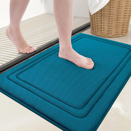 Grandaily Memory Foam Bath Mat Rug 36x24, Ultra Soft, Non-Slip and Absorbent Bathroom Rugs, Machine Wash Dry, Comfortable Bath Carpet for Bathroom Floor, Tub and Shower, Peacock Blue