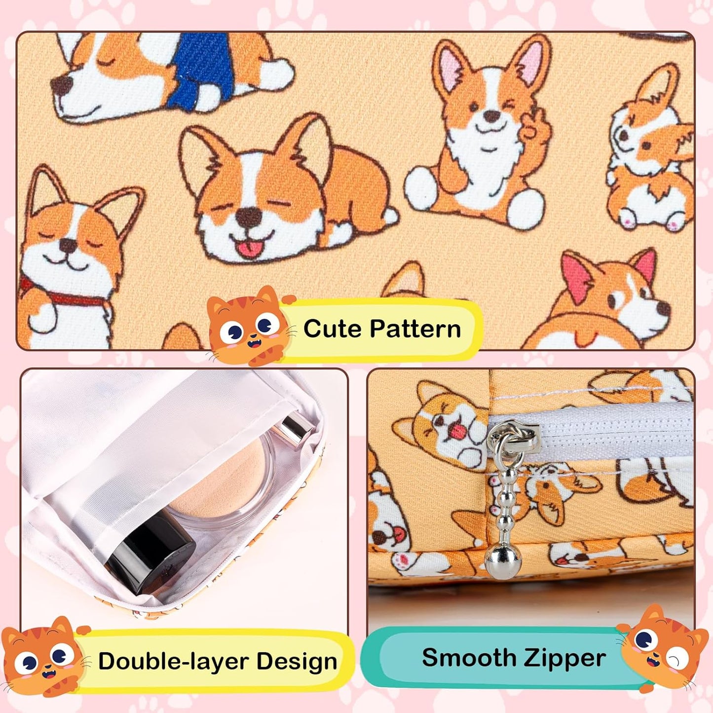 Period Bag Pouch, Canvas Sanitary Napkin Storage Bag for Girls Womens, Portable Sanitary Napkin Period Pad Pouch for Purse, Small Make Up Bags(Orange Dog)