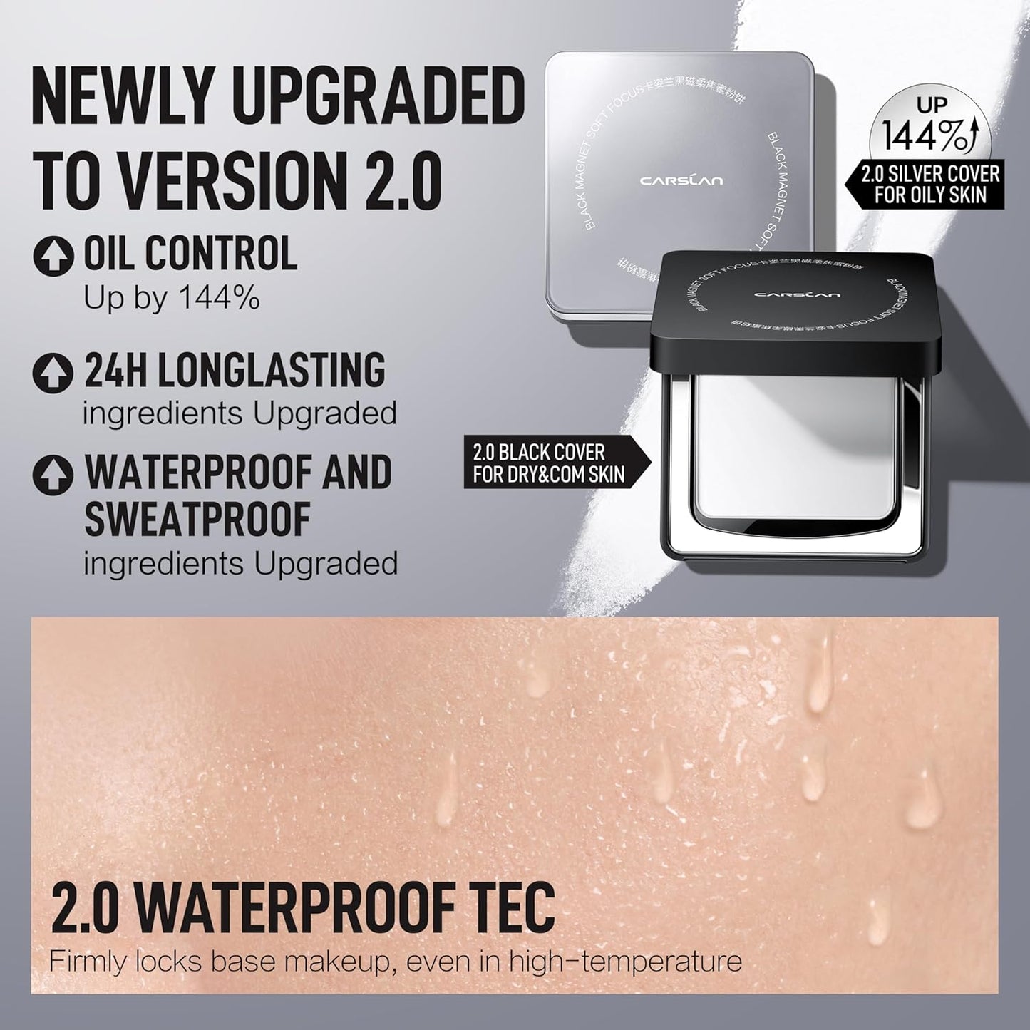 CARSLAN 2.0 Black Magnet Soft Focus Powder, Waterproof Translucent Pressed Setting Powder, 24H Longlasting Talc-Free Face Powder, Oil Control Compact Makeup,04 Warm Ivory For Dry&Com Skin, 0.28Oz