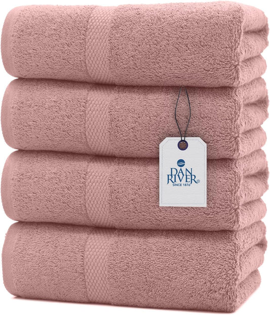 DAN RIVER Bath Towels Set of 4, 27 x 54 Inches, 100% Cotton, Larger & Lighter Weight, Quicker to Dry, Super Soft and Absorbent, Ideal Cotton Towels for Daily Use, Dusty Rose