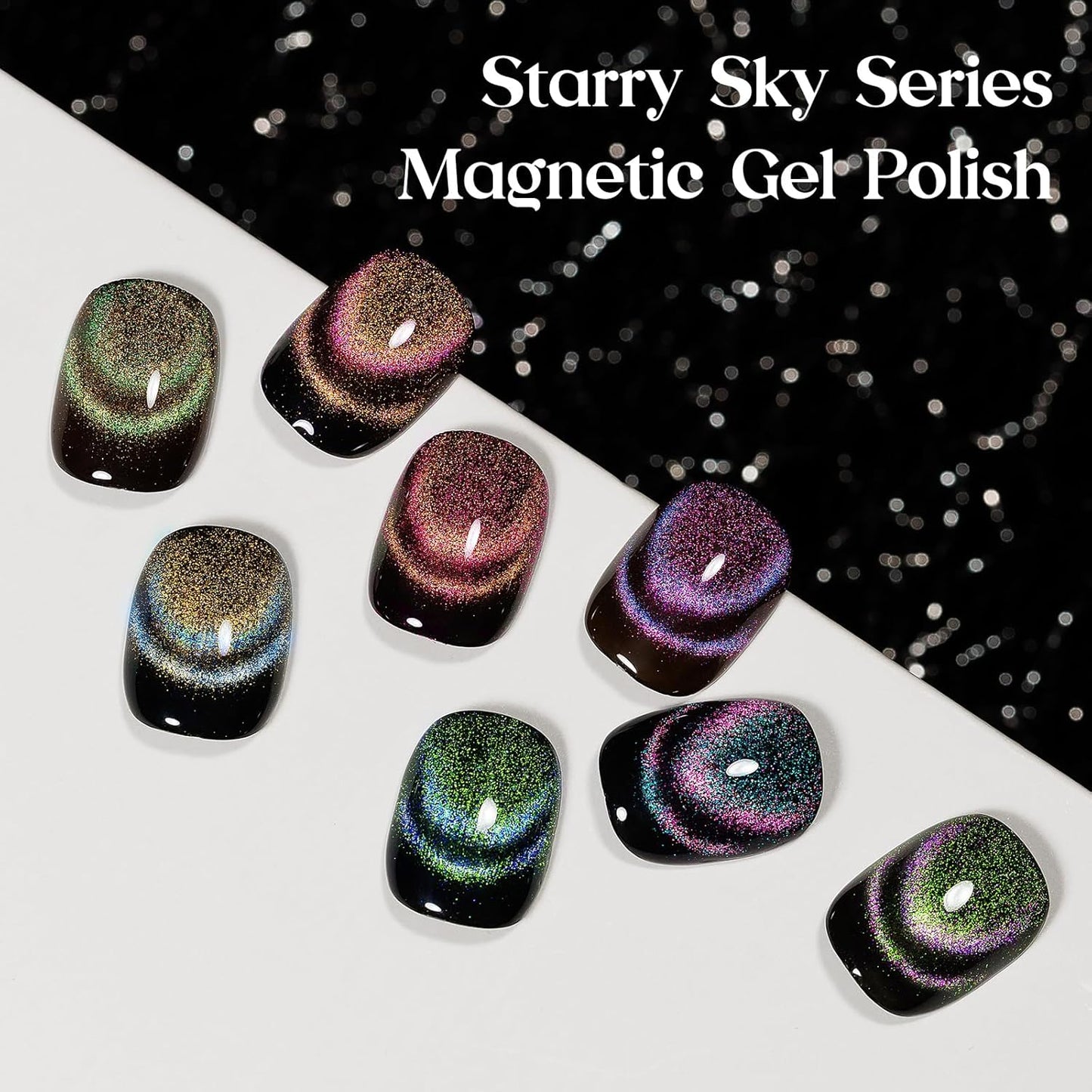 MIZHSE 9D Cat Eye Gel Nail Polish, 8 Colors Magnetic Gel Polish Set with Magnet, Starry Series Galaxy Effect Cateye Soak Off Nail Art Salon Manicure Home Gift for Women