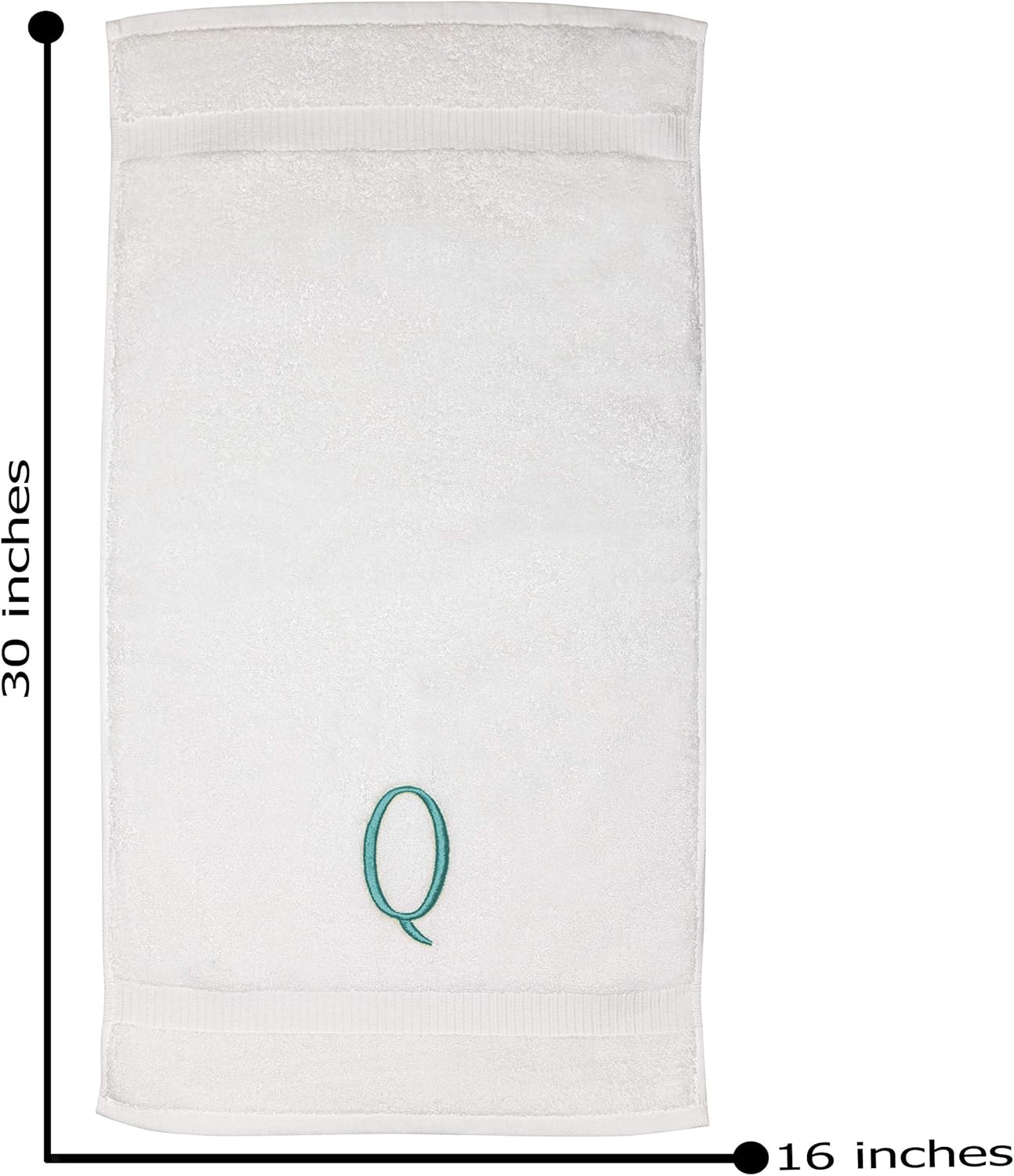 White Powder Room Hand Towel - Monogram Initial Hotel Quality Decorative Embroidered Luxury Towel for Spa - GOTS Organic Certified - Set of 2 Teal Letter Q