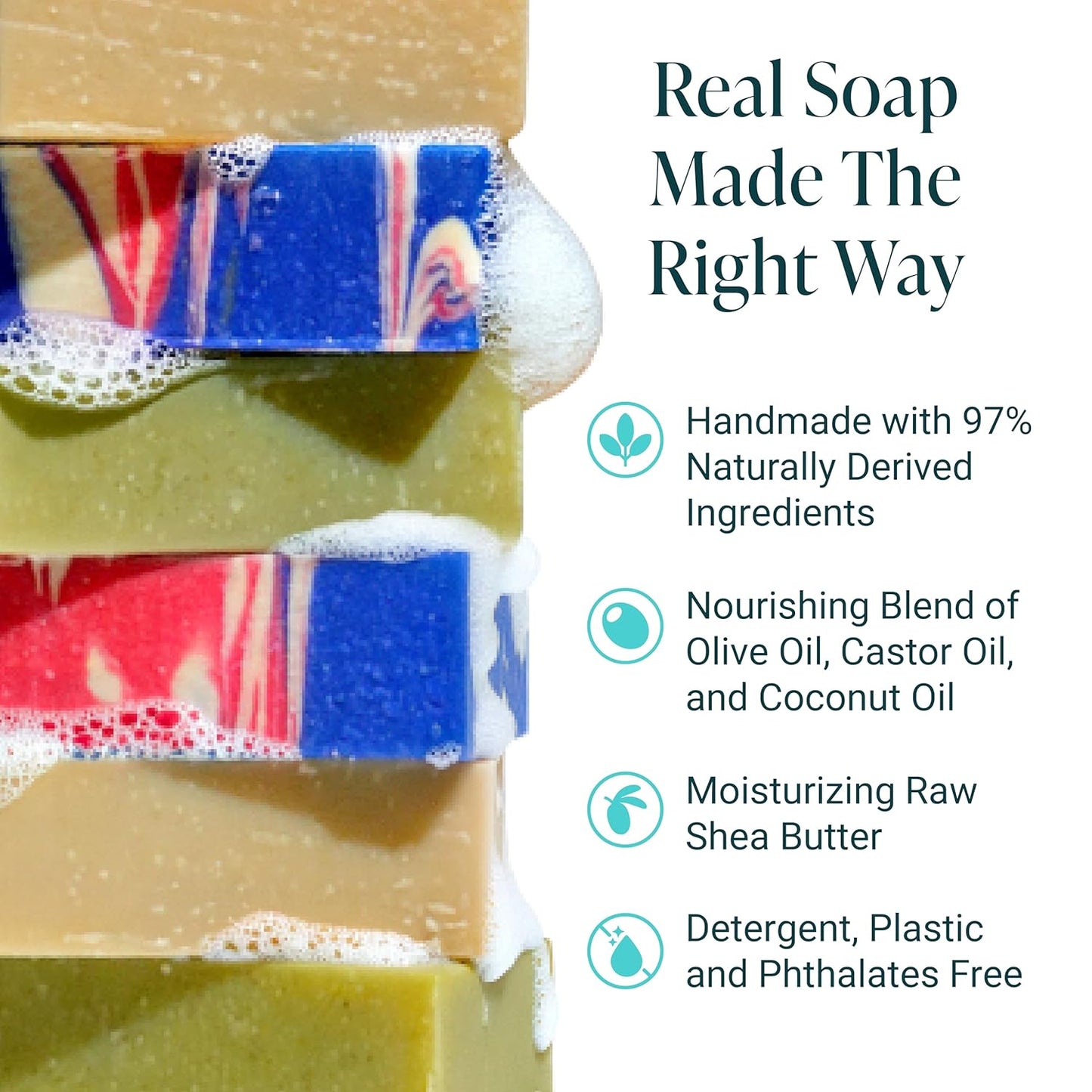 The Bubble Factory Handmade Natural Bath & Body Soap Bar, Vegan, All-Natural, Palm Oil Free, Made in USA with Shea Butter + Essential Oils, Patriot/Patchouli Mud/Pine Top