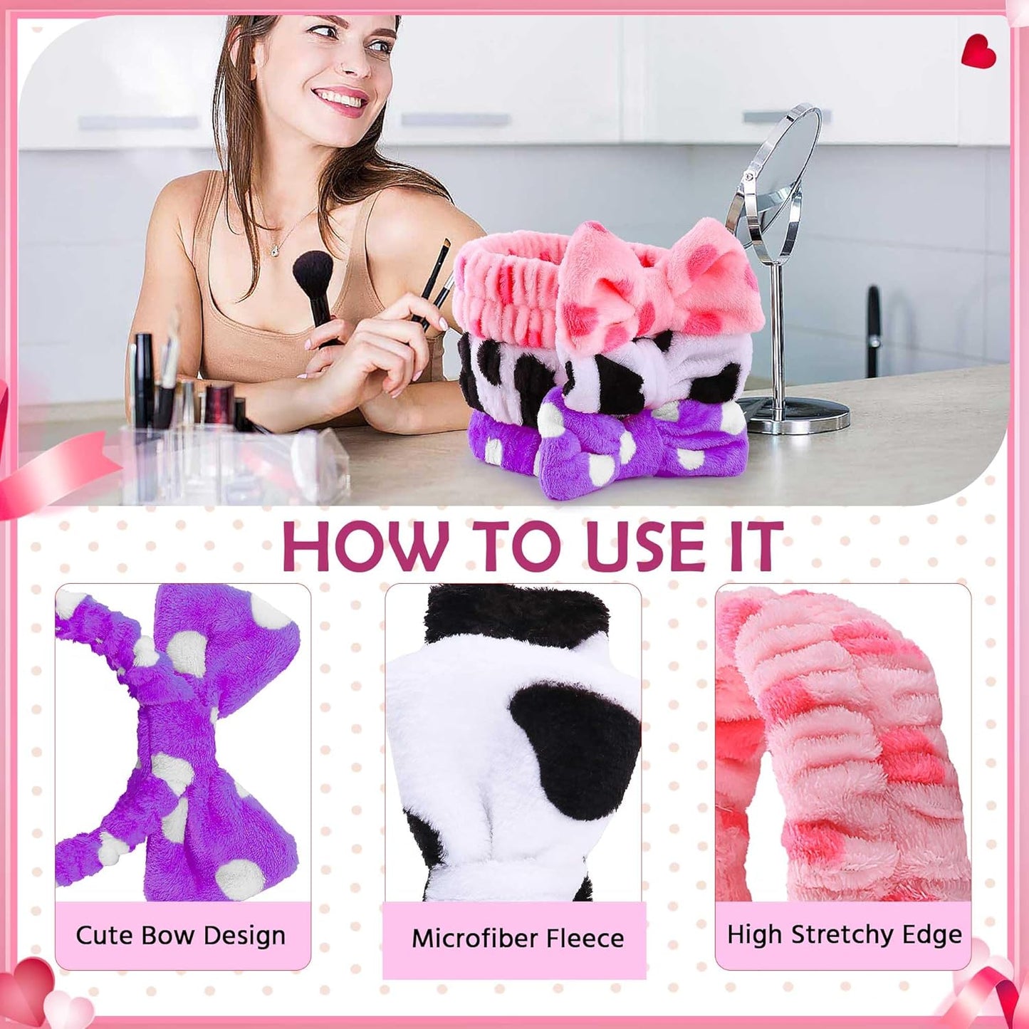 WSYUB 3-Piece Spa Headbands for Face Washing, Makeup & Skincare, Perfect for Girls & Women, Birthday Party