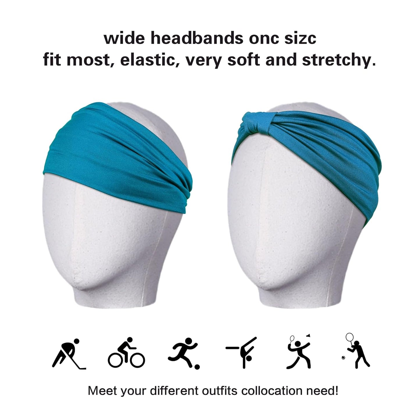 GiLi 6 Pack Wide Headbands for Women Non Slip Soft Elastic Hair Bands Yoga Running Sports Workout Gym Head Wraps, Knotted Cotton Cloth African Turbans Bandana (with 6 Pcs Hair Ties)