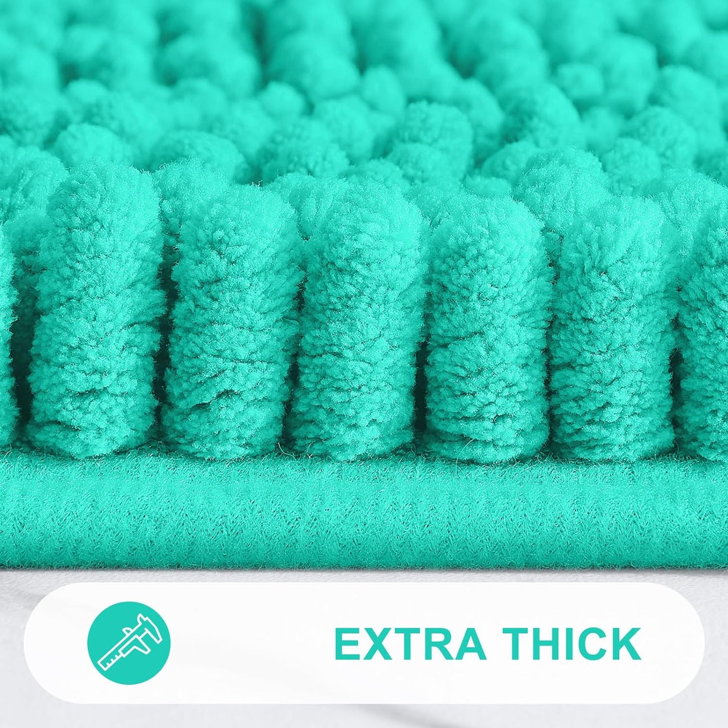 Grandaily Chenille Striped Bathroom Rugs 47x24, Extra Thick and Absorbent Bath Mats, Non-Slip Soft Plush Shaggy Shower Carpet, Machine Wash Dry, Bath Rug for Bathroom, Teal
