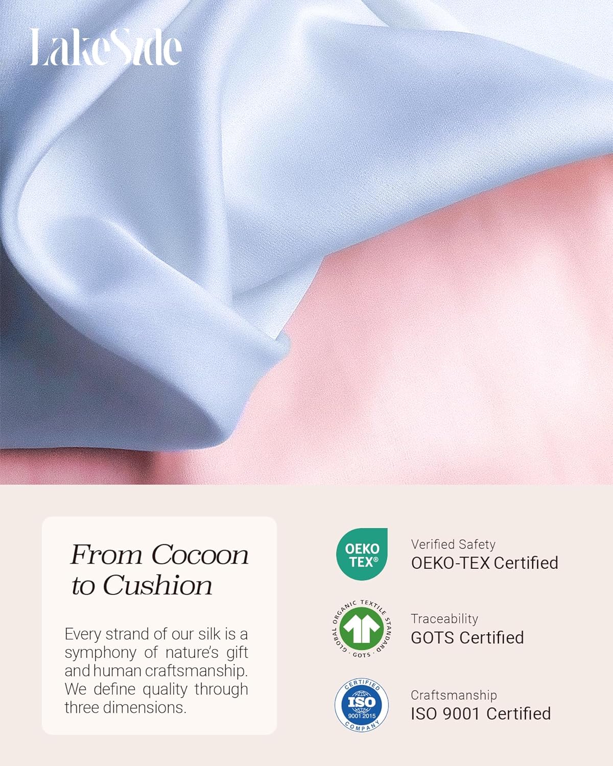 Oriental Lakeside® 100% Pure 22 Momme Mulberry Silk Pillowcase with Envelope Closure - Nighttime Skincare & Hair Care Hydrating Pillow Cover