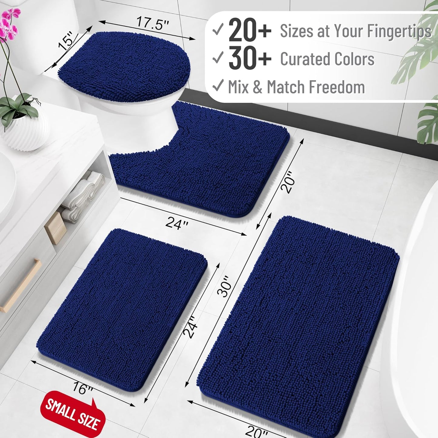 OLANLY Bathroom Rugs 30x20, Extra Soft Absorbent Chenille Bath Rugs, Rubber Backing Quick Dry, Machine Washable Bath Mats for Bathroom Floor, Tub and Shower, Home Decor Accessories, Navy