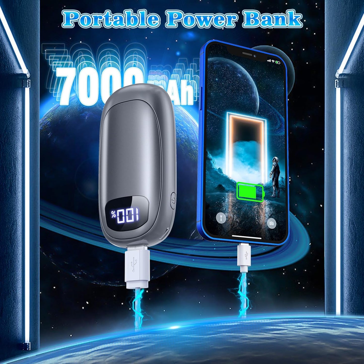 Hand Warmers Rechargeable 2 Pack, Electric Dual-Sided Heating with LED Display & Flashlight, Max 127℉, 13Hrs Long Lasting Pocket Heater for Raynauds, Golf, Hunting Essentials, Gifts for Men Women