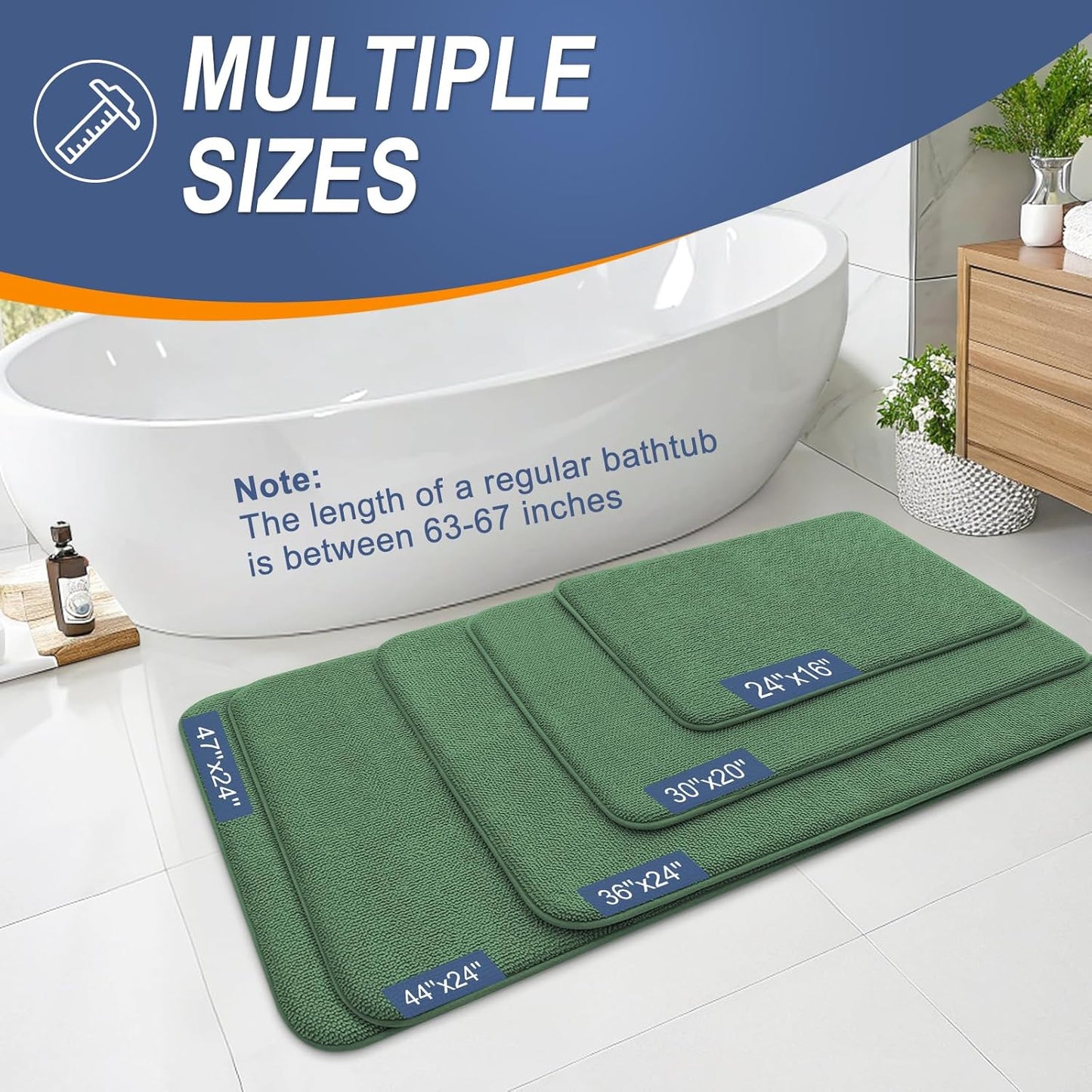 OLANLY Thick Memory Foam Bath Mat Rug 24x16, Extra Soft Absorbent Bathroom Rug, Quick Dry Bath Mats, Non-Slip, Machine Washable Carpet for Bathroom, Tub and Shower, Home Decor Accessories, Olive Green