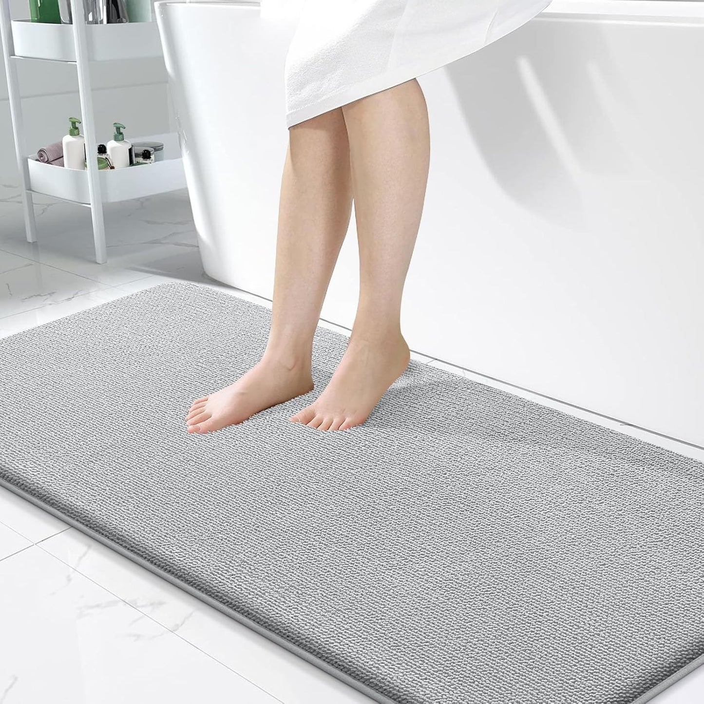 OLANLY Thick Memory Foam Bath Mat Rug 47x24, Extra Soft Absorbent Bathroom Rug, Quick Dry Bath Mats, Non-Slip, Machine Washable Carpet for Bathroom, Tub and Shower, Home Decor Accessories, Light Grey