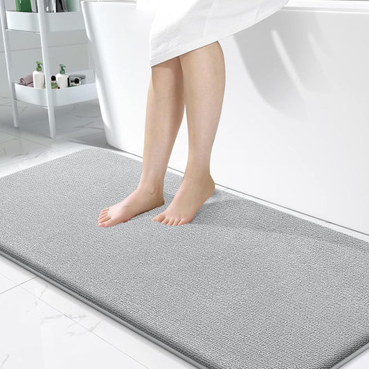 OLANLY Thick Memory Foam Bath Mat Rug 47x24, Extra Soft Absorbent Bathroom Rug, Quick Dry Bath Mats, Non-Slip, Machine Washable Carpet for Bathroom, Tub and Shower, Home Decor Accessories, Light Grey