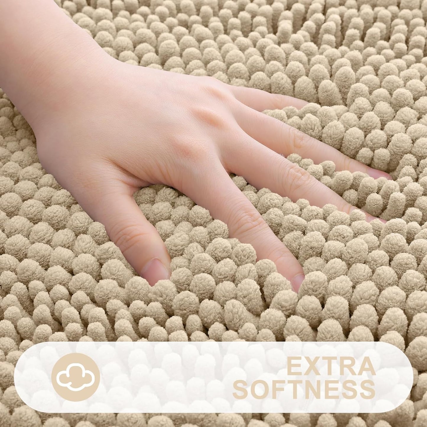 Grandaily Chenille Striped Bathroom Rugs 59x20, Extra Thick and Absorbent Bath Mats, Non-Slip Soft Plush Shaggy Shower Carpet, Machine Wash Dry, Bath Rug for Bathroom, Beige